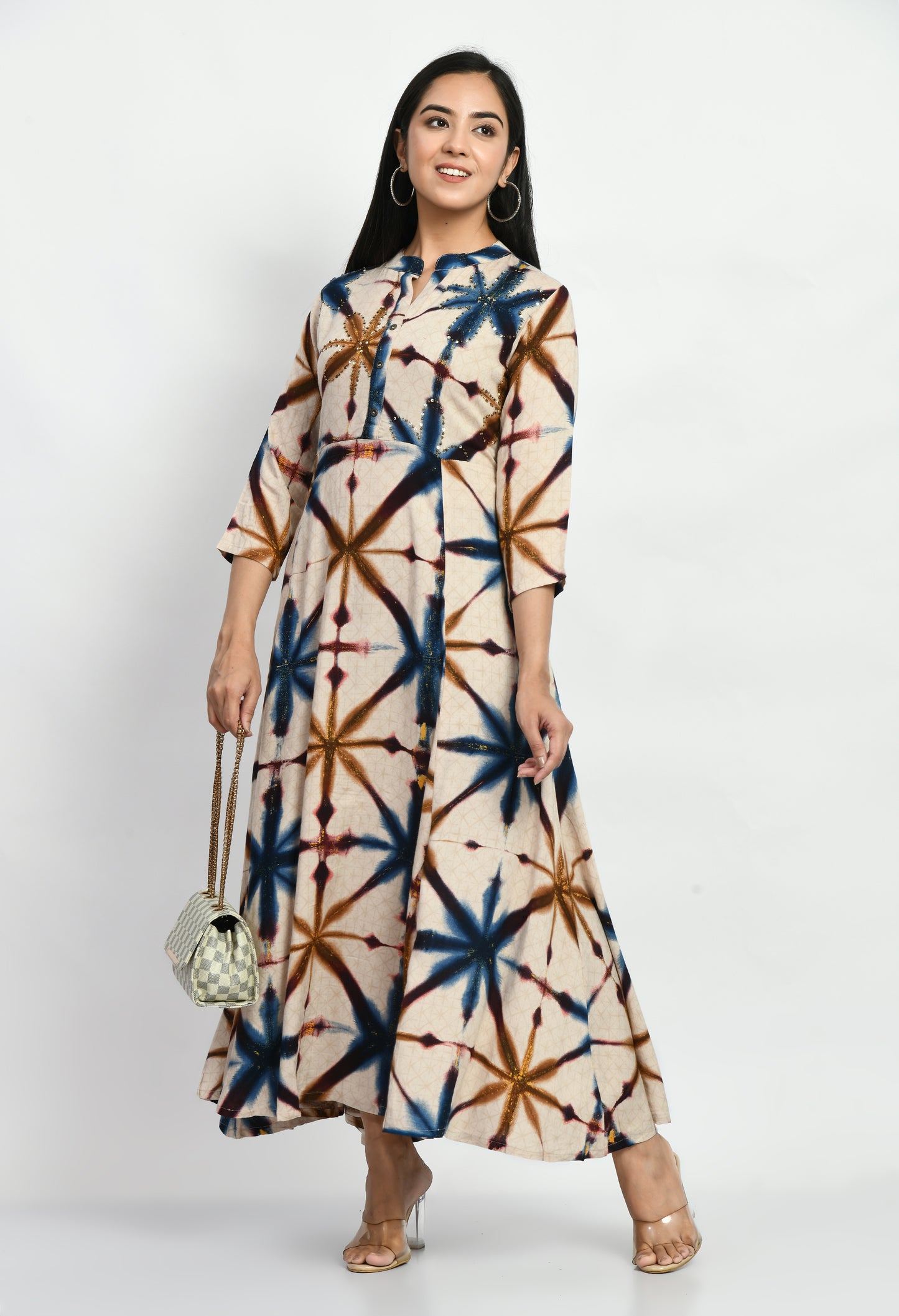 MAURYA Women’s Rayon A-Line Long Flared Dress for Casual & Festive Wear