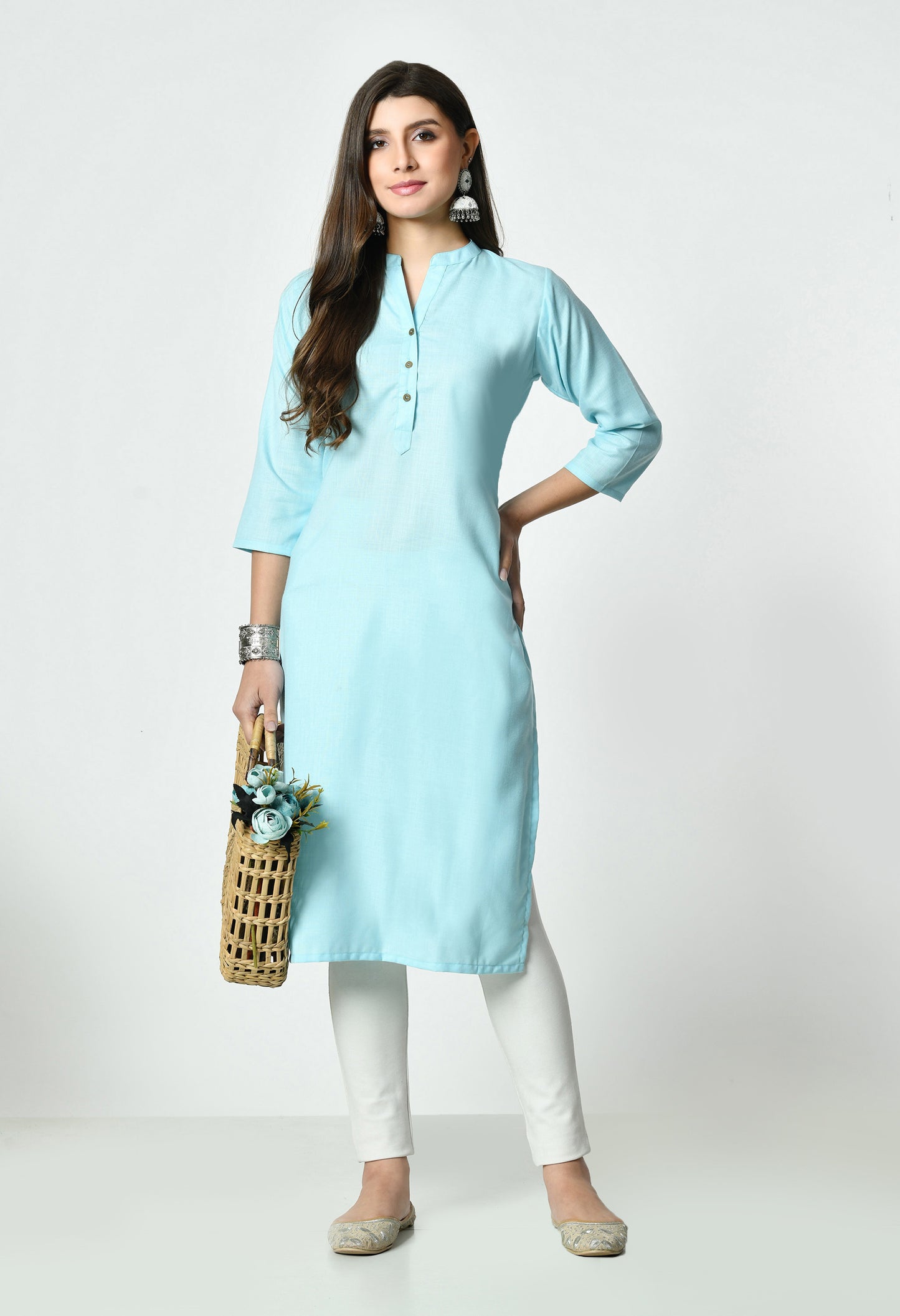 MAURYA Women's Rama Colour Solid Straight Cotton Kurti (MKT148)