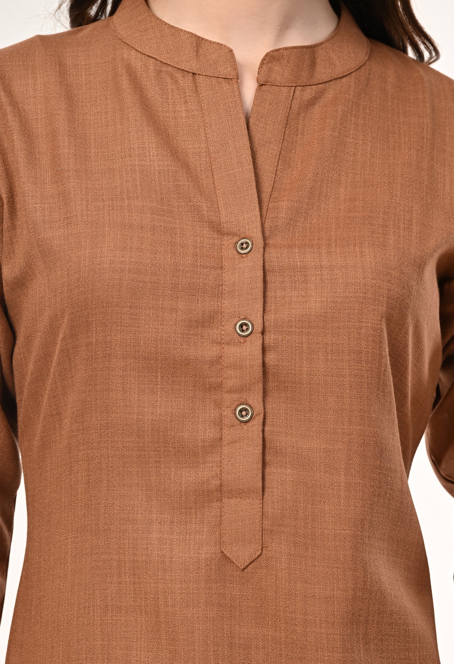 MAURYA Women's Coffee Cotton Blend Solid Straight Kurti (MKT142)