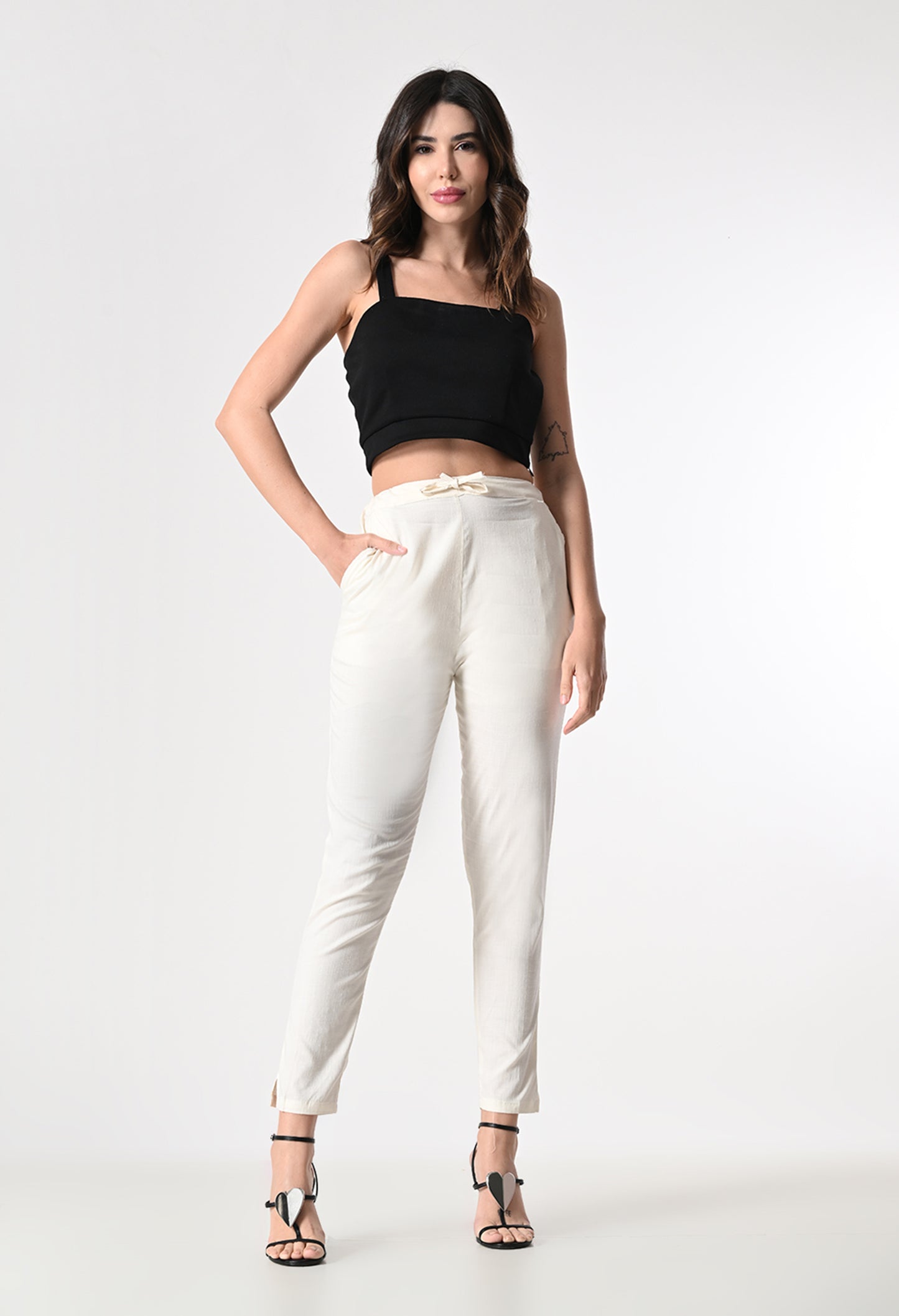 MAURYA Women's White Solid Lycra Pant with 2 Side Pockets (MPT023)