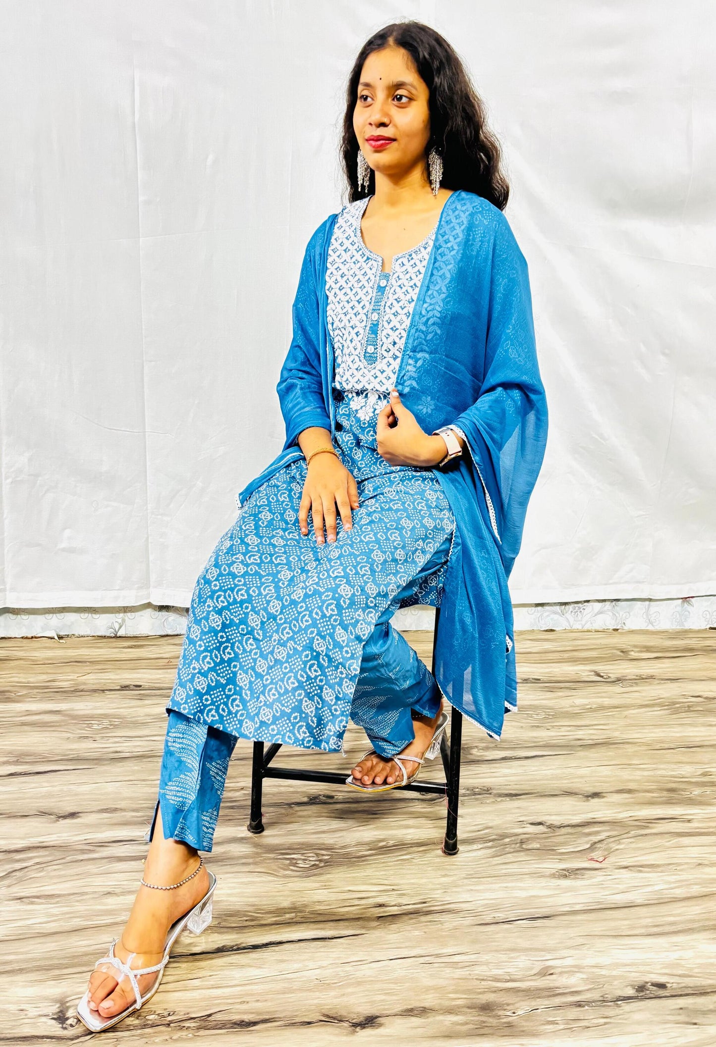 MAURYA Women Blue Printed Rayon Kurta Set with Dupatta (WMKS026)