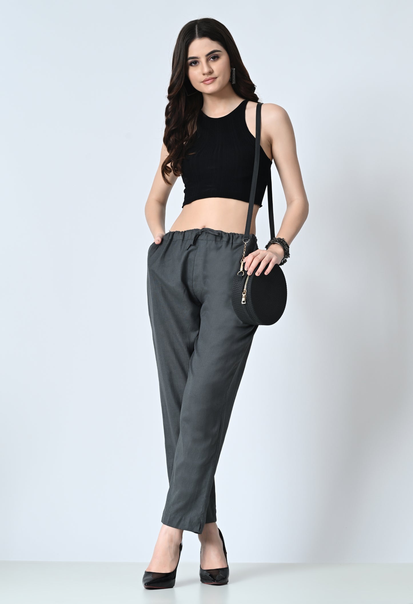 MAURYA Women's Grey Solid 100% Cotton Pant with 2 Side Pockets (MPT016)