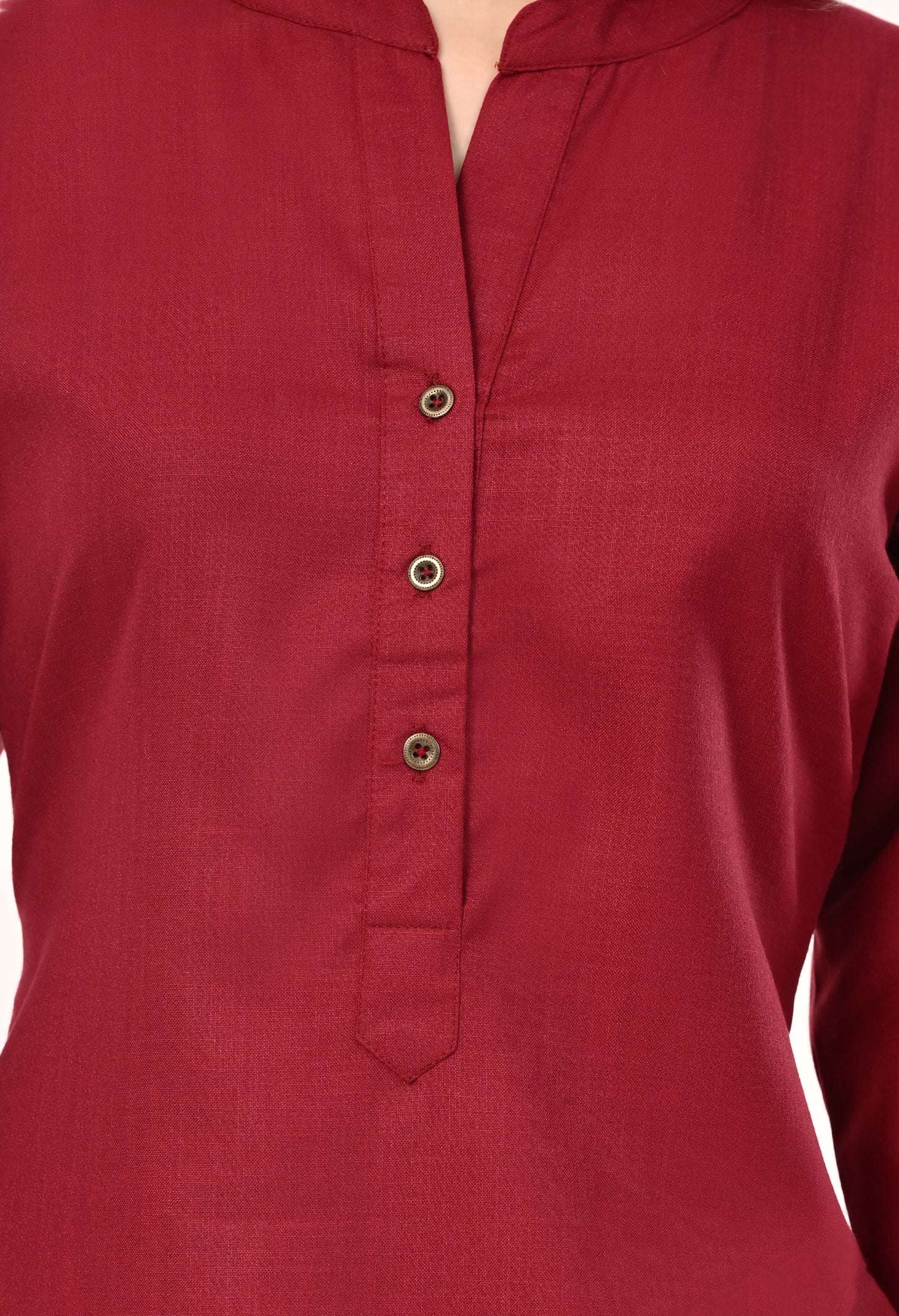 MAURYA Women's Maroon Cotton Blend Solid Straight Kurti (MKT143)