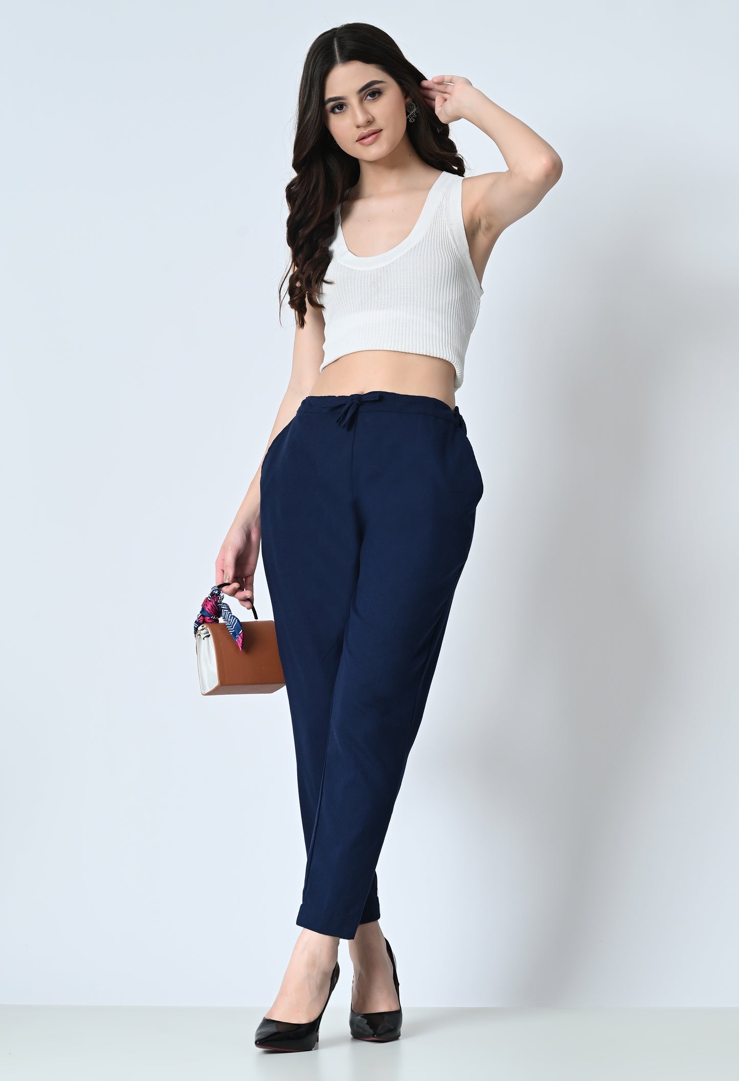 MAURYA Women's Navy Solid 100% Cotton Pant with 2 Side Pockets (MPT012)