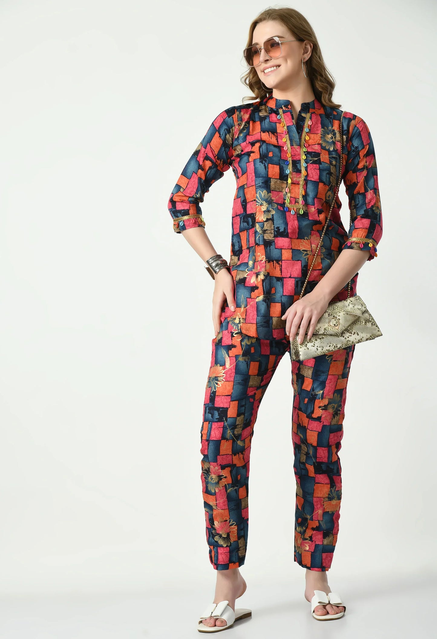 MAURYA Women's Muslin Pink Colour Printed Co-ord Set (MCS048)