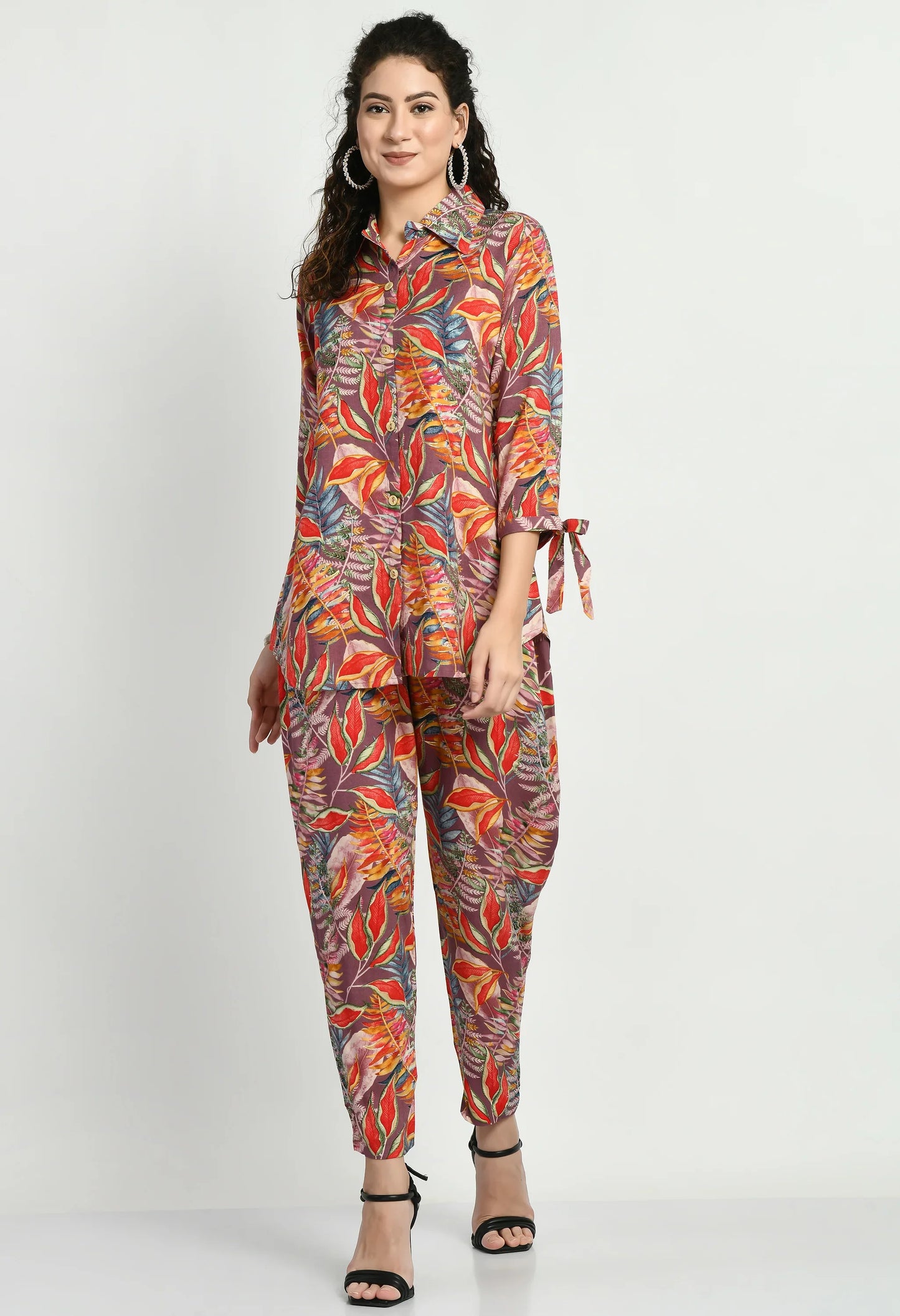 MAURYA Women's Rayon Multicolor Floral Print Co-ord with 1 Side Pocket (MCS008)