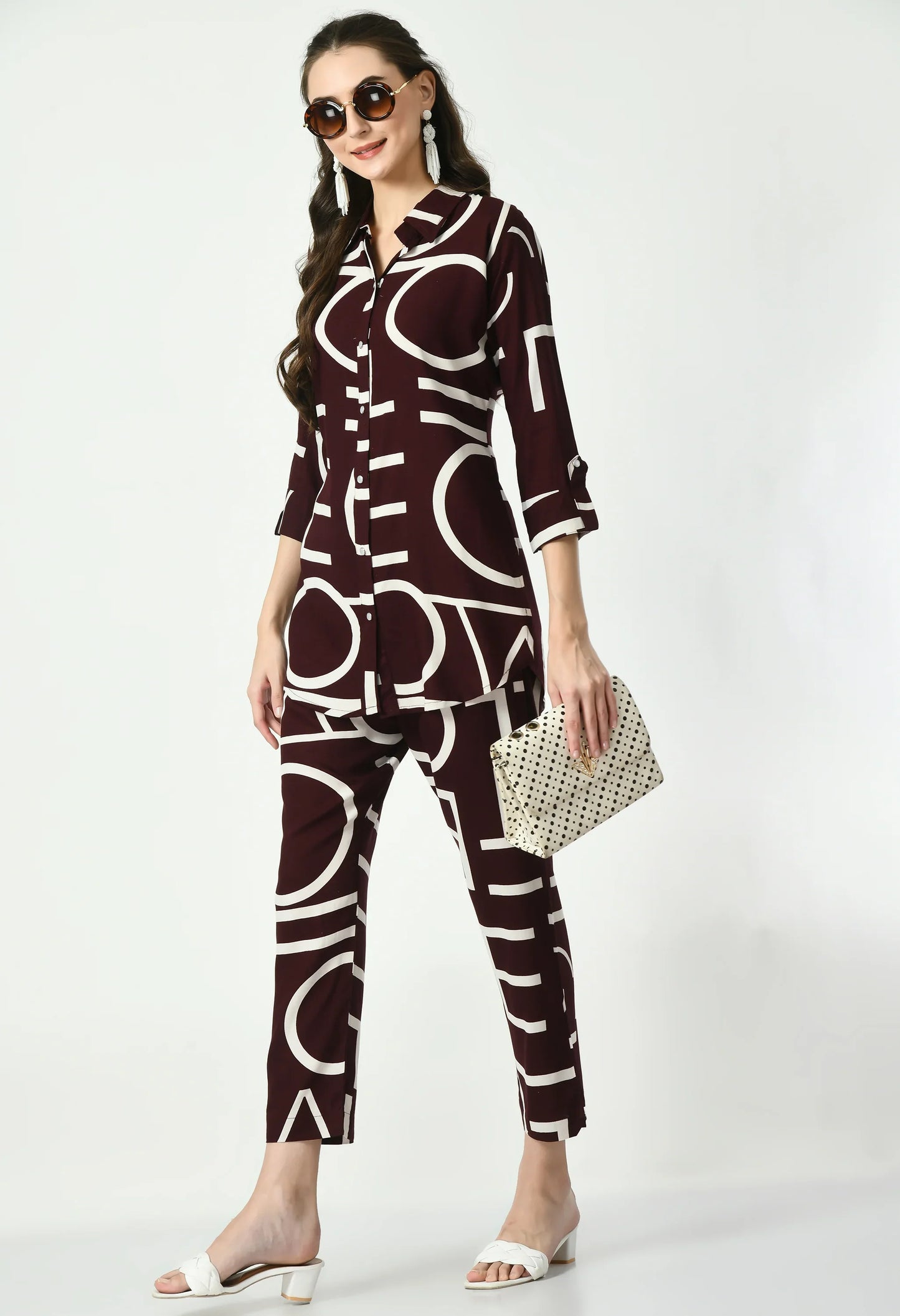 MAURYA Women's Rayon Wine Alpha Print Co-ord Set (MCS055)