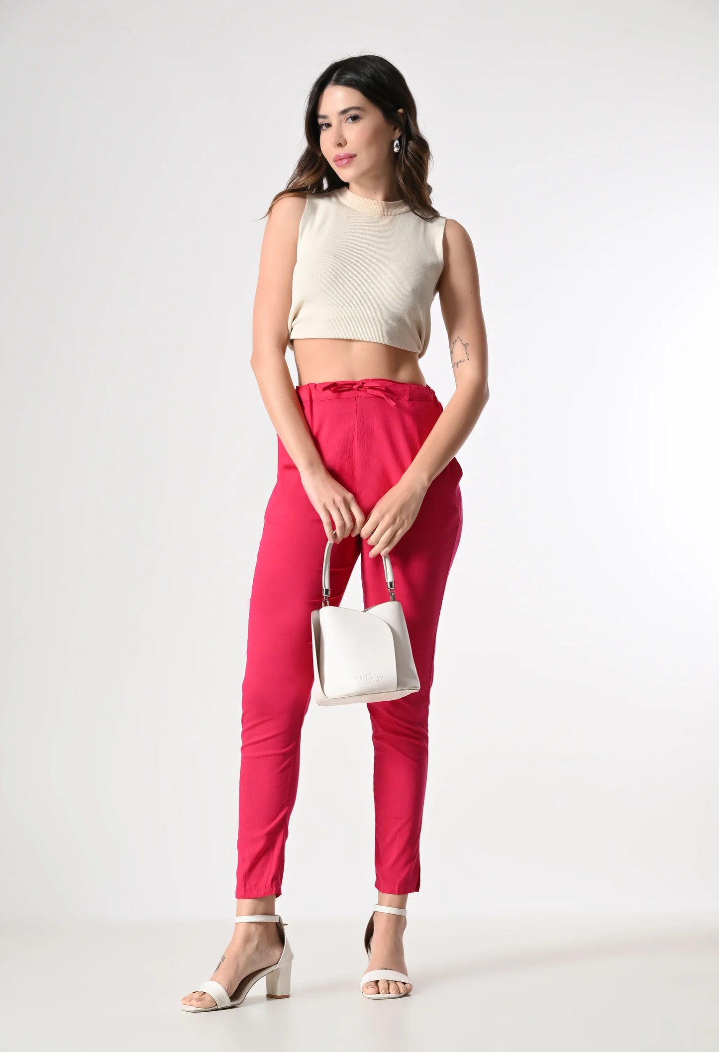 MAURYA Women's Pink Solid Lycra Pant with 2 Side Pockets (MPT022)