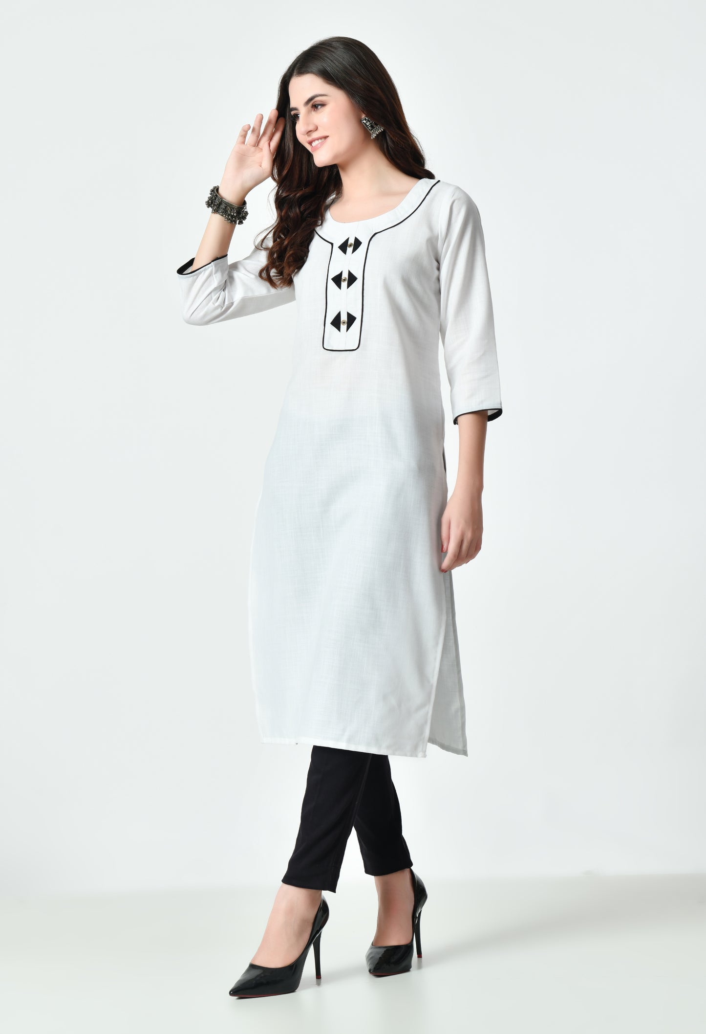 MAURYA Women's Cotton Blend Regular Straight Kurta White Color Solid Daily Use Straight Kurti (MKT134)