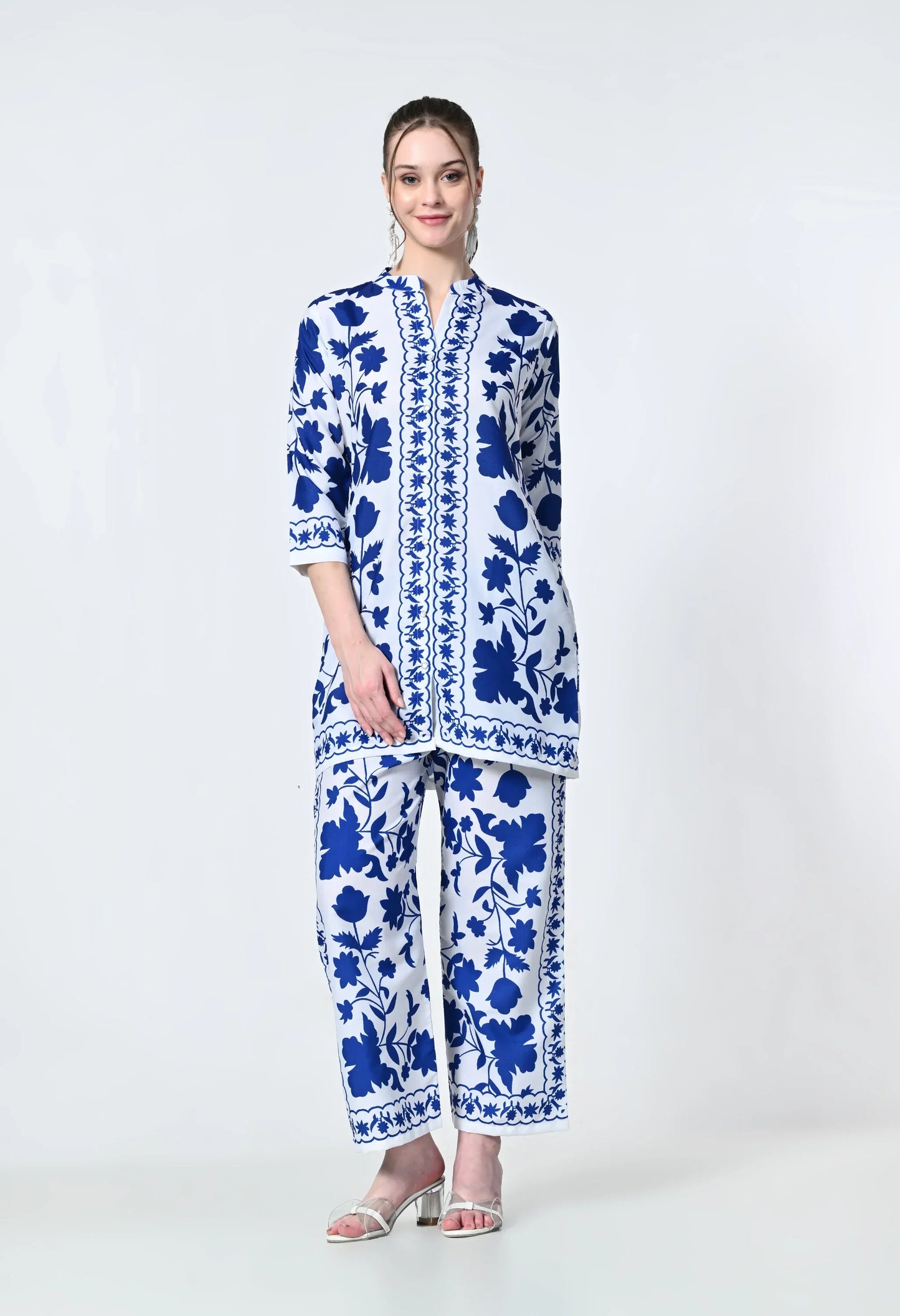 MAURYA Women's Linen Printed Blue Stylish Co-ord Set (MCS066)