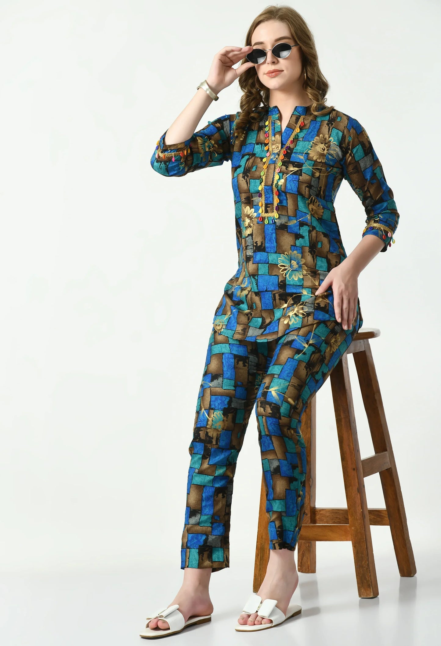 MAURYA Women's Muslin Blue Colour Printed Co-ord Set (MCS049)