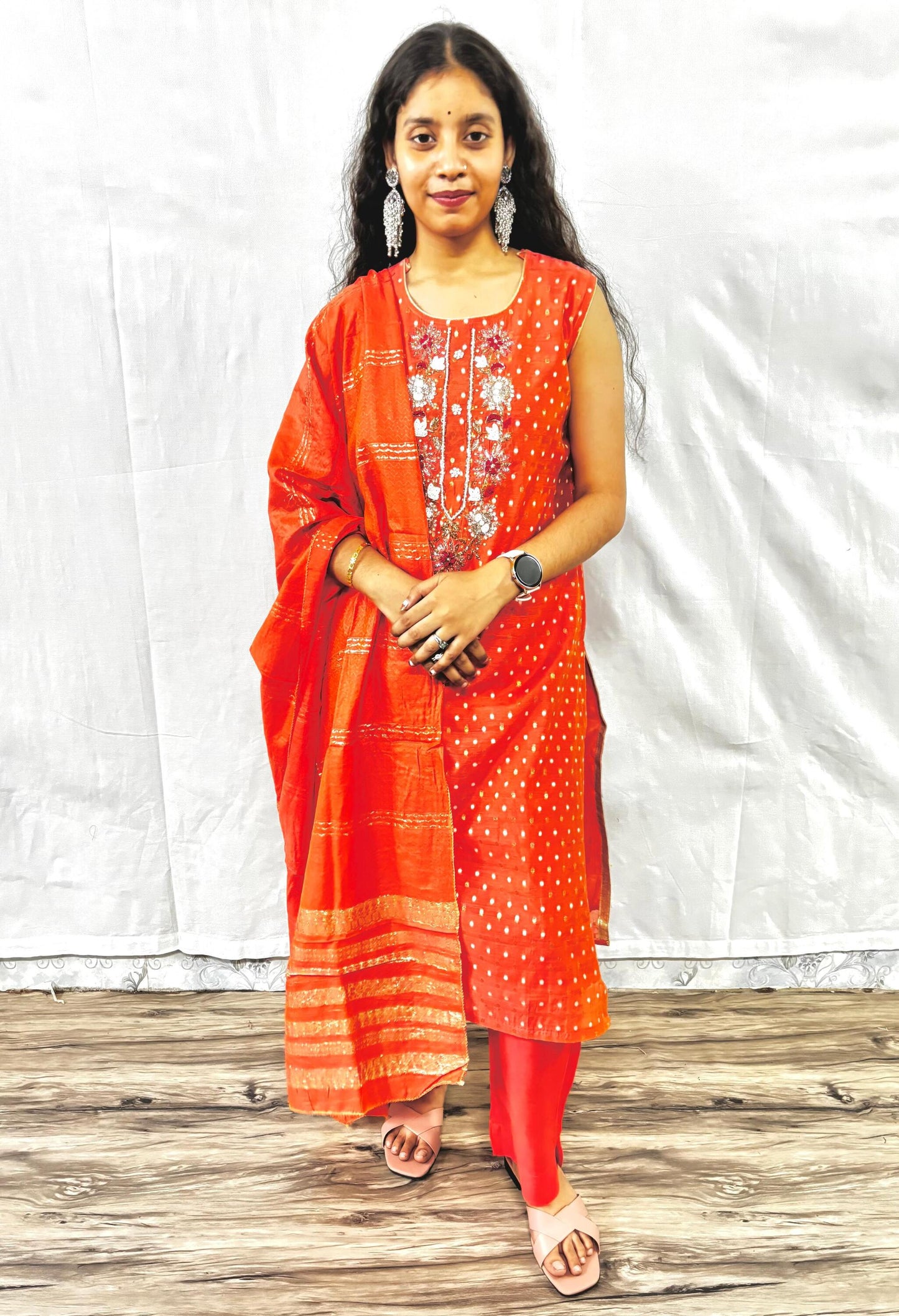 MAURYA Women Gajri Printed Viscose Chanderi Kurta Set with Dupatta (WMKS021)