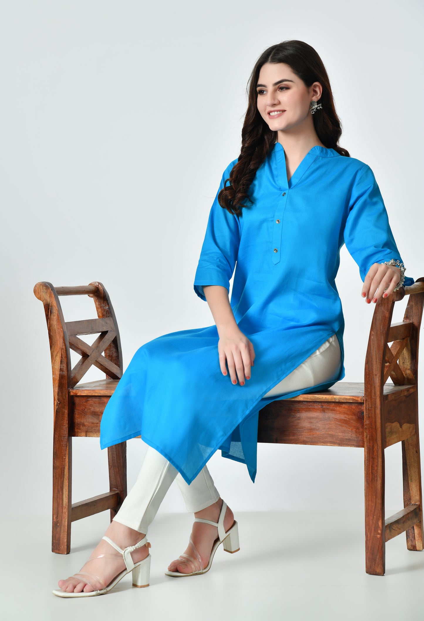 MAURYA Women's Firoji Color Solid Cotton Blend Regular Straight Kurti (MKT128)