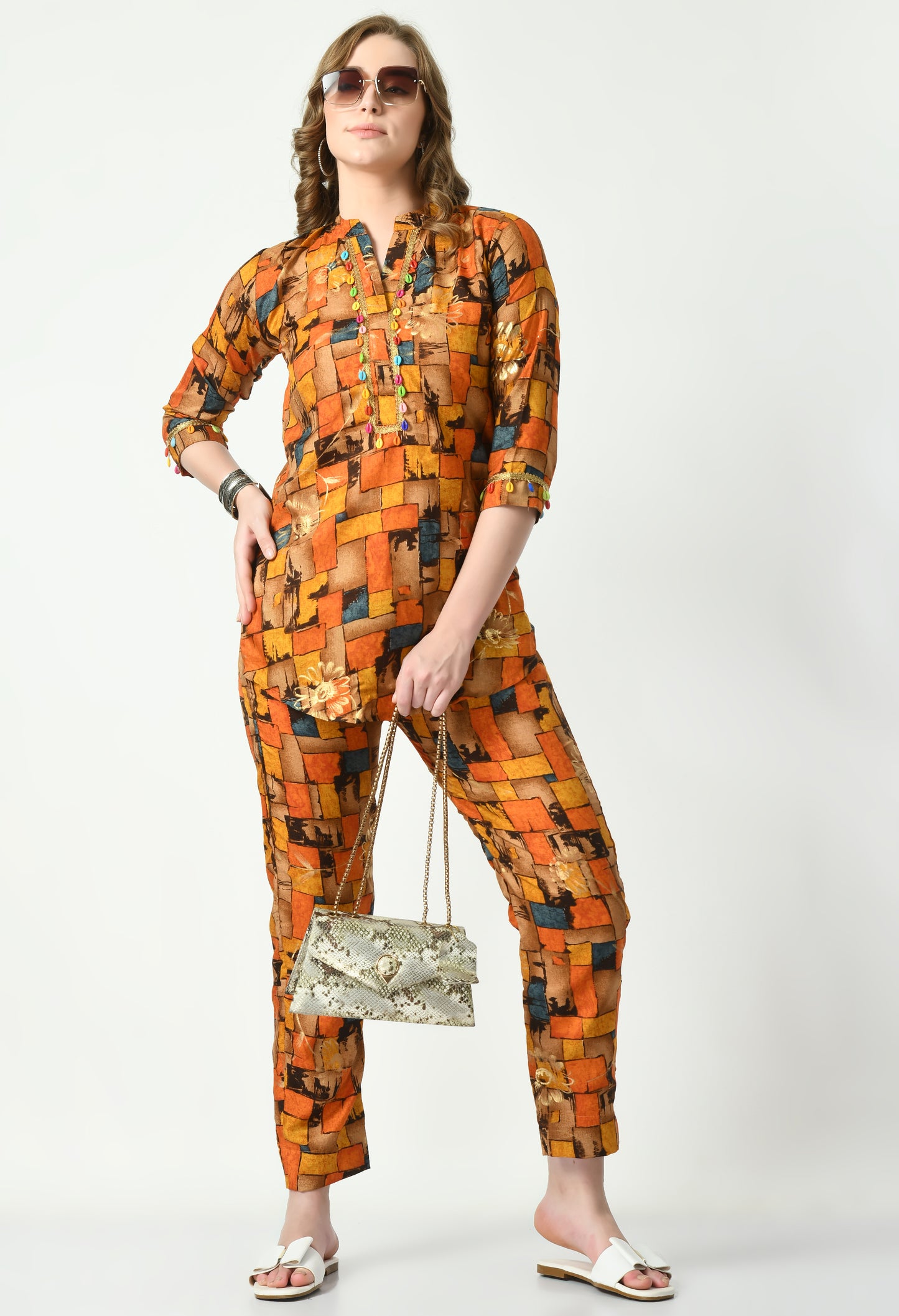 MAURYA Women's Muslin Orange Colour Printed Co-ord Set (MCS047)