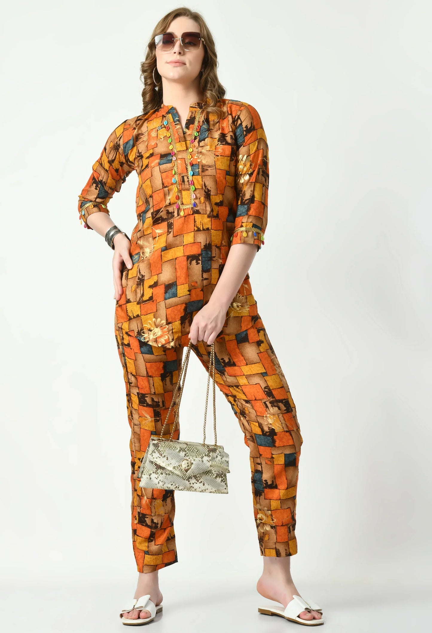 MAURYA Women's Muslin Orange Colour Printed Co-ord Set (MCS047)