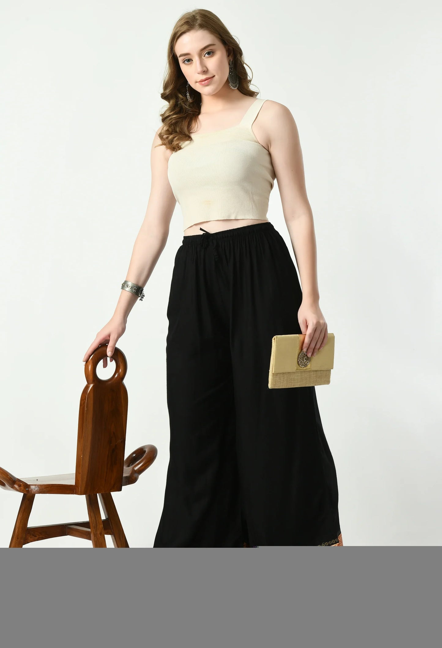 MAURYA Women's Black Solid Elasticated Loose Fit Lace Palazzo (MPL016)