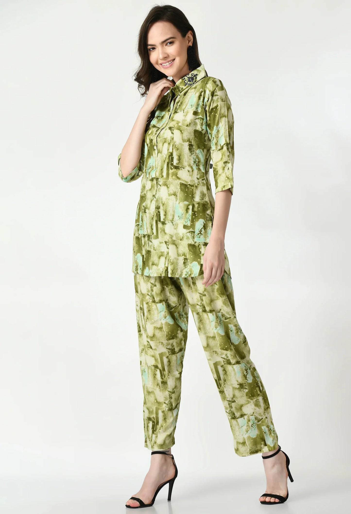 MAURYA Women's Rayon Green Abstract Print Co Ord Set (MCS018)