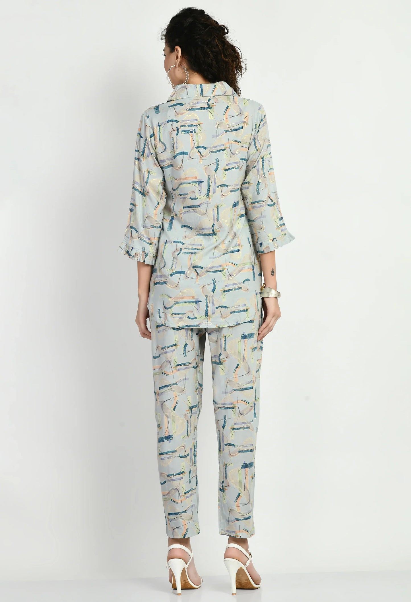 MAURYA Women's Abstract Print Rayon Sky Blue Co-ord Set with 1 Side Pocket (MCS006)