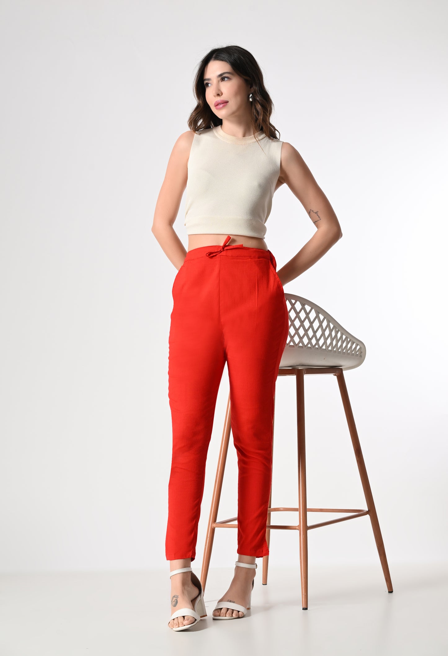 MAURYA Women's Red Solid Lycra Pant with 2 Side Pockets (MPT020)