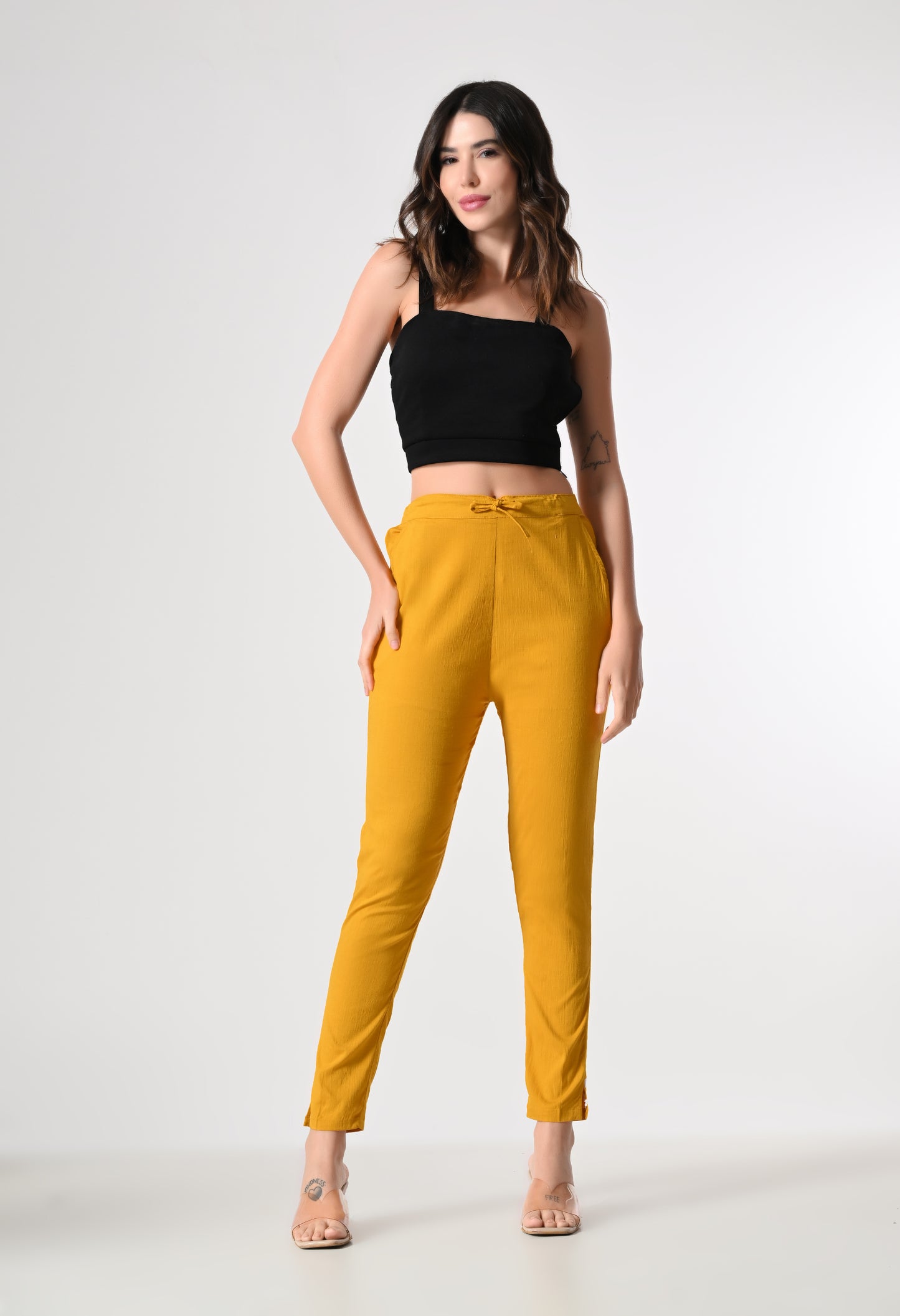MAURYA Women's Mustard Solid Lycra Pant with 2 Side Pockets (MPT025)
