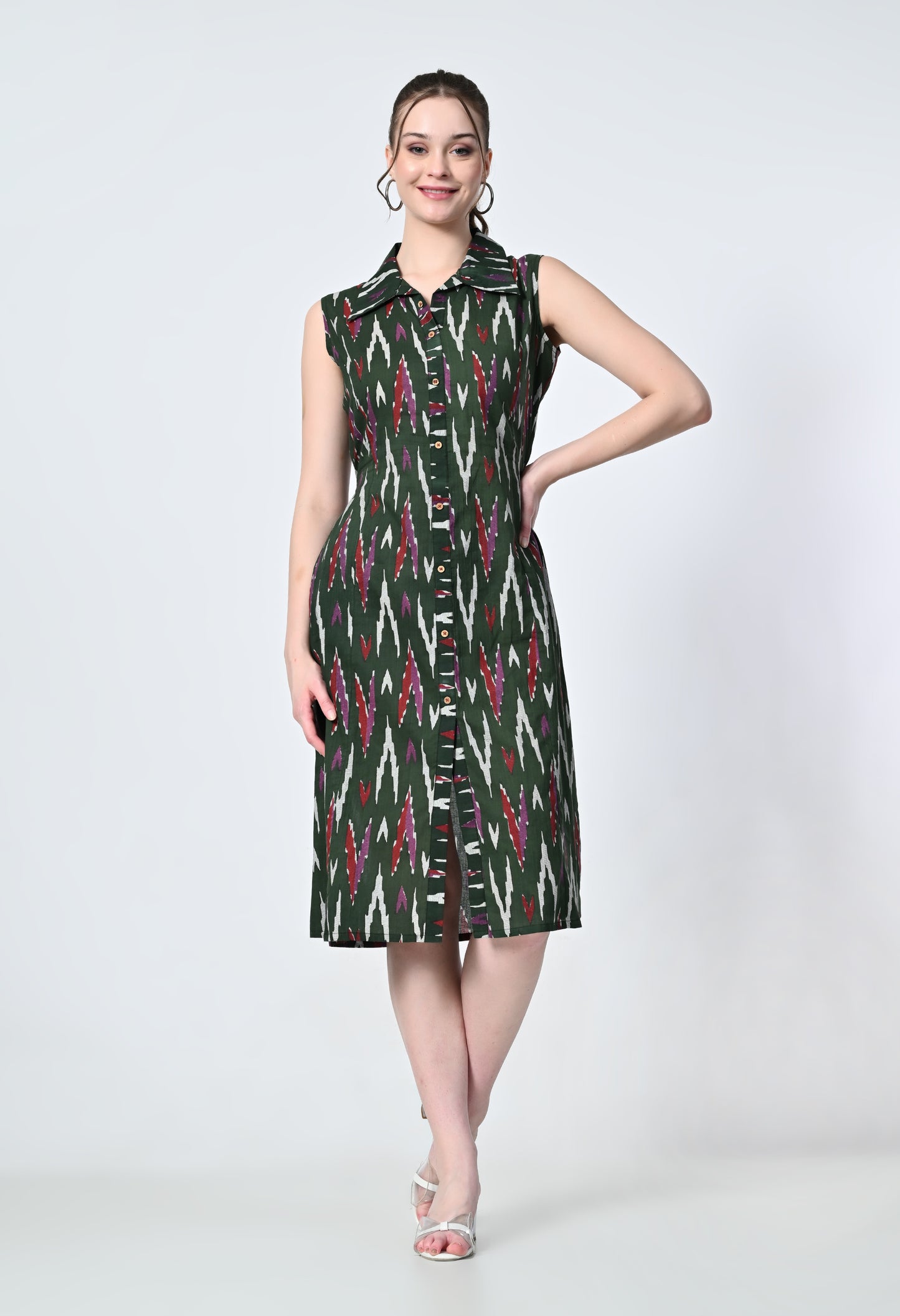 MAURYA Women's Bottle Green 100% Cotton Western Dress (MDR025)