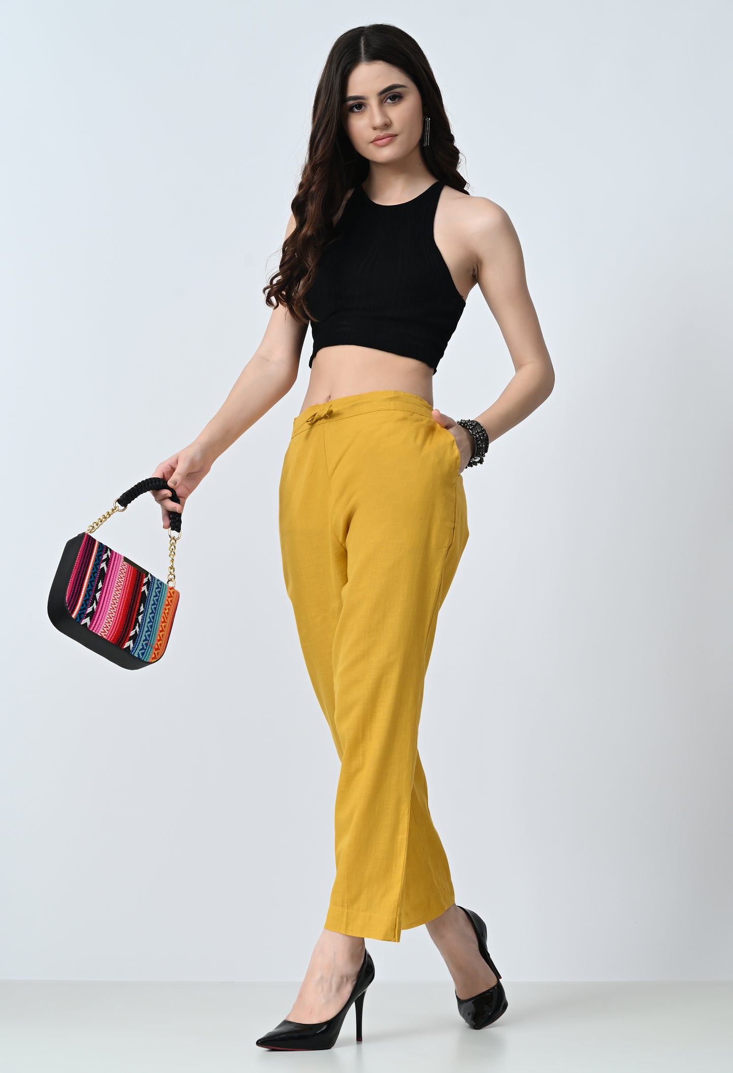 MAURYA Women's Mustard Solid 100% Cotton Pant with 2 Side Pockets (MPT018)