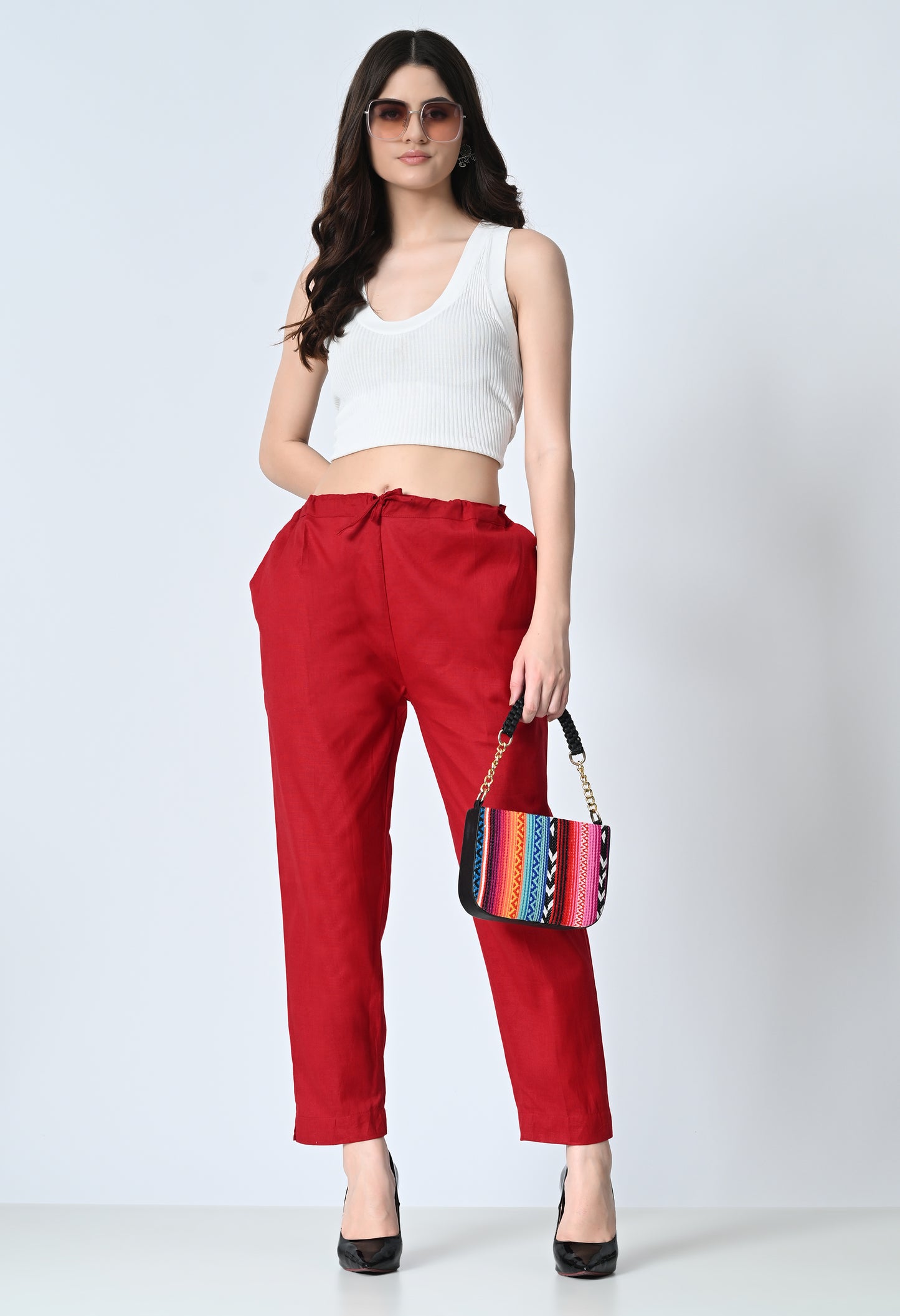 MAURYA Women's Maroon Solid 100% Cotton Pant with 2 Side Pockets (MPT014)