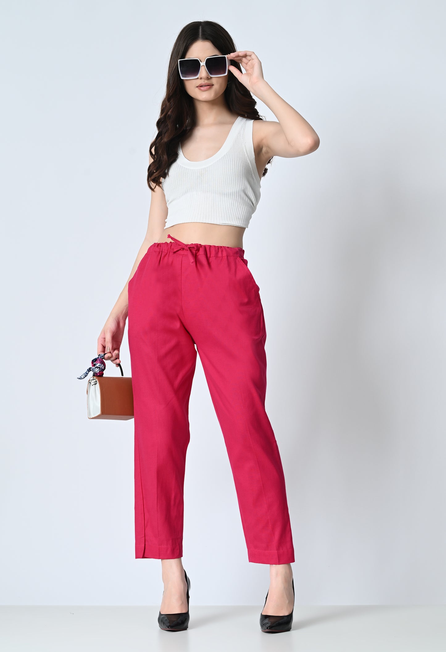 MAURYA Women's Pink Solid 100% Cotton Pant with 2 Side Pockets (MPT015)