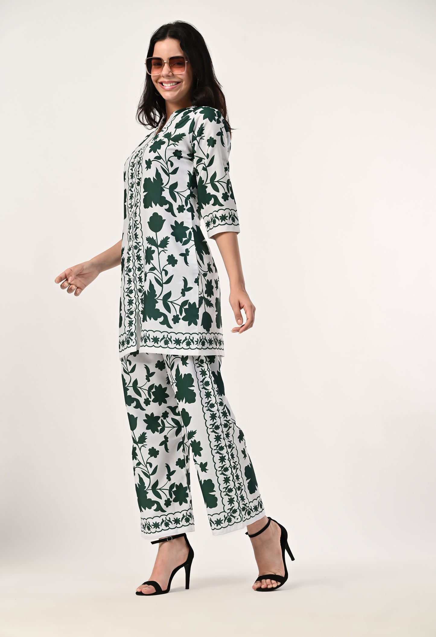 MAURYA Women's Linen Printed Green Stylish Co-ord Set (MCS067)