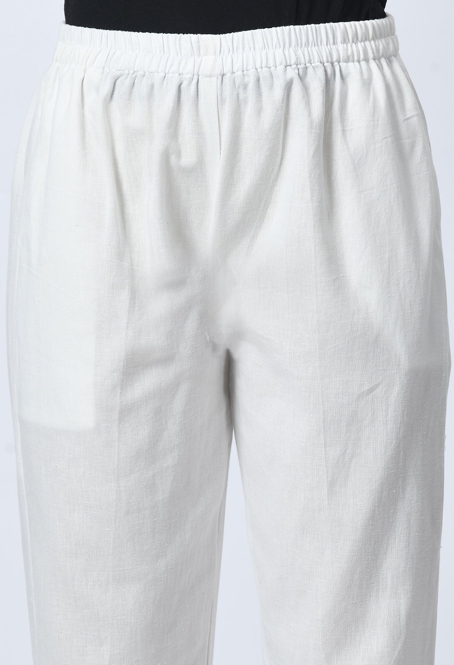 MAURYA Women's Off White 100% Cotton Full-Elasticated Waist Regular Pant with 2 Side Pockets (MPT006)