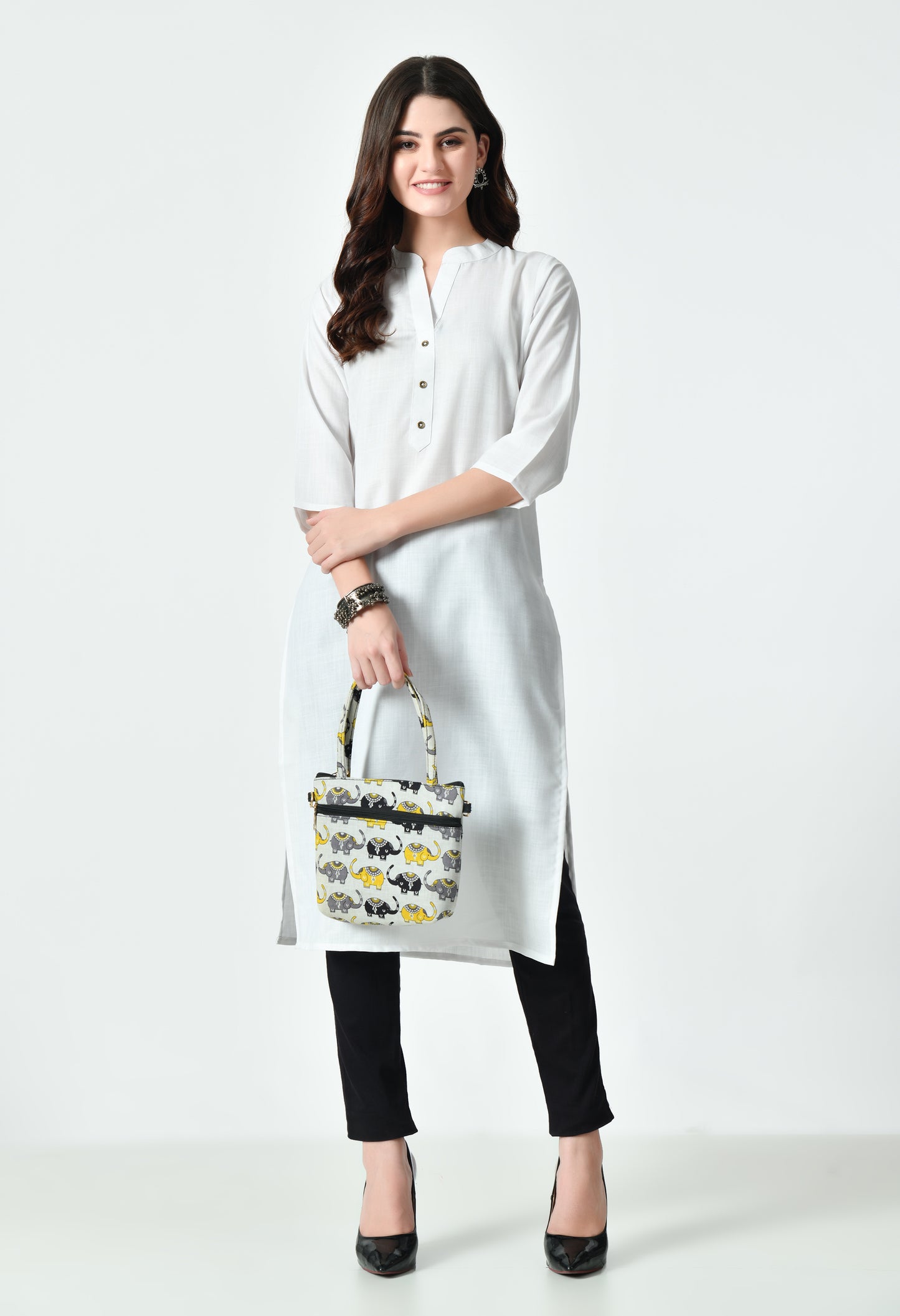 MAURYA Women's White Color Solid Cotton Blend Regular Straight Kurti (MKT132)
