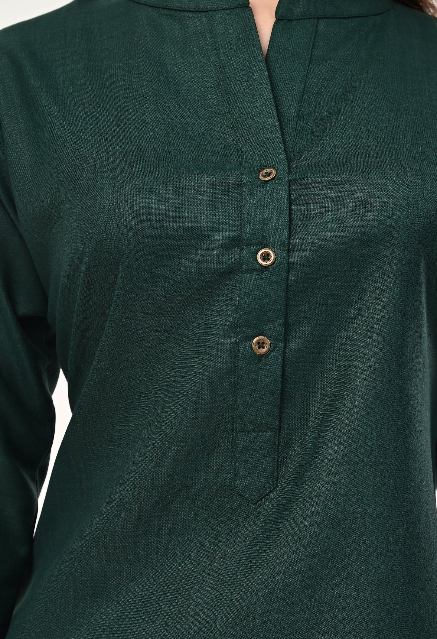 MAURYA Women's Bottel Green Cotton Blend Solid Straight Kurti (MKT141)