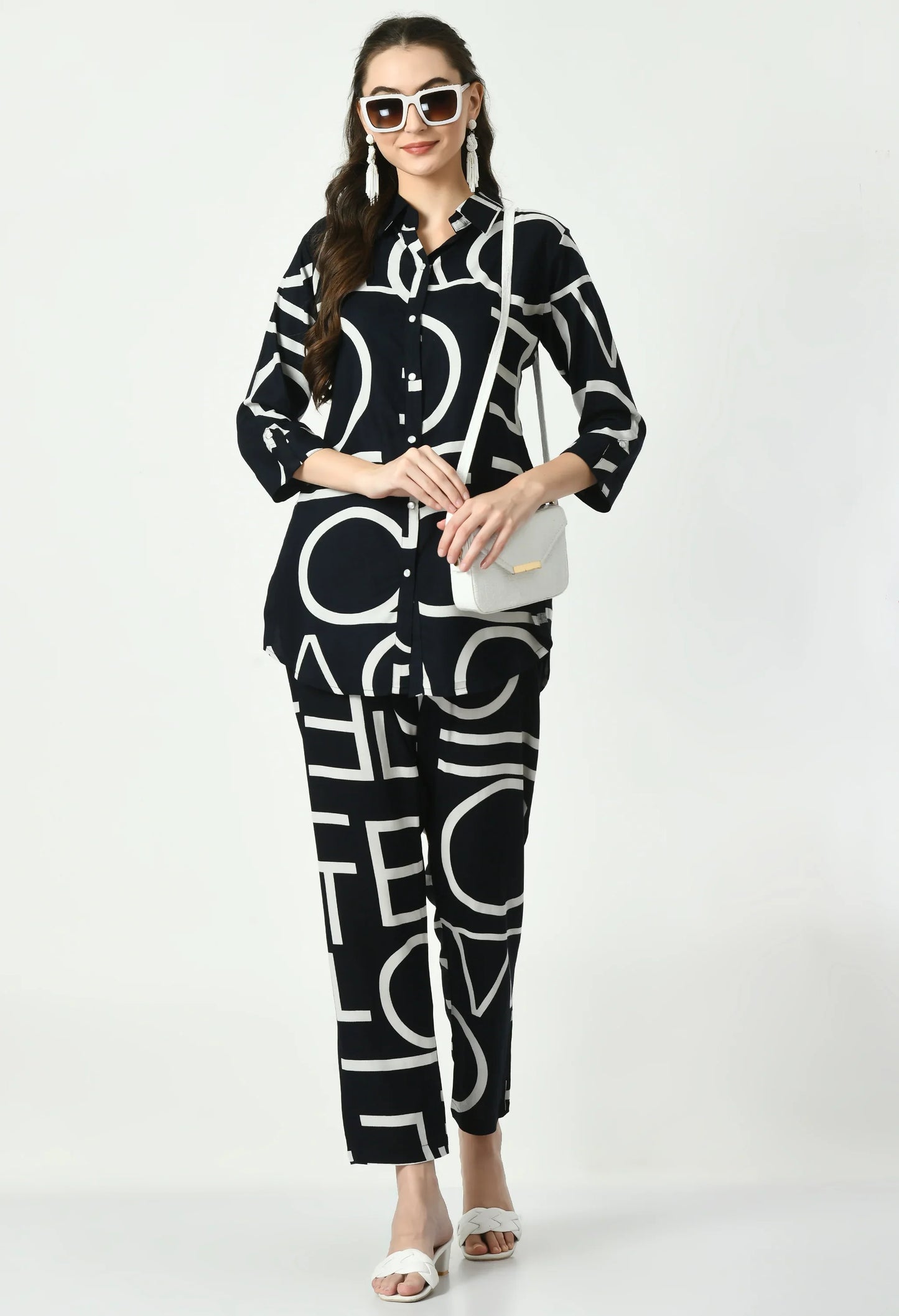 MAURYA Women's Rayon Navy Blue Alpha Print Co-ord Set (MCS054)