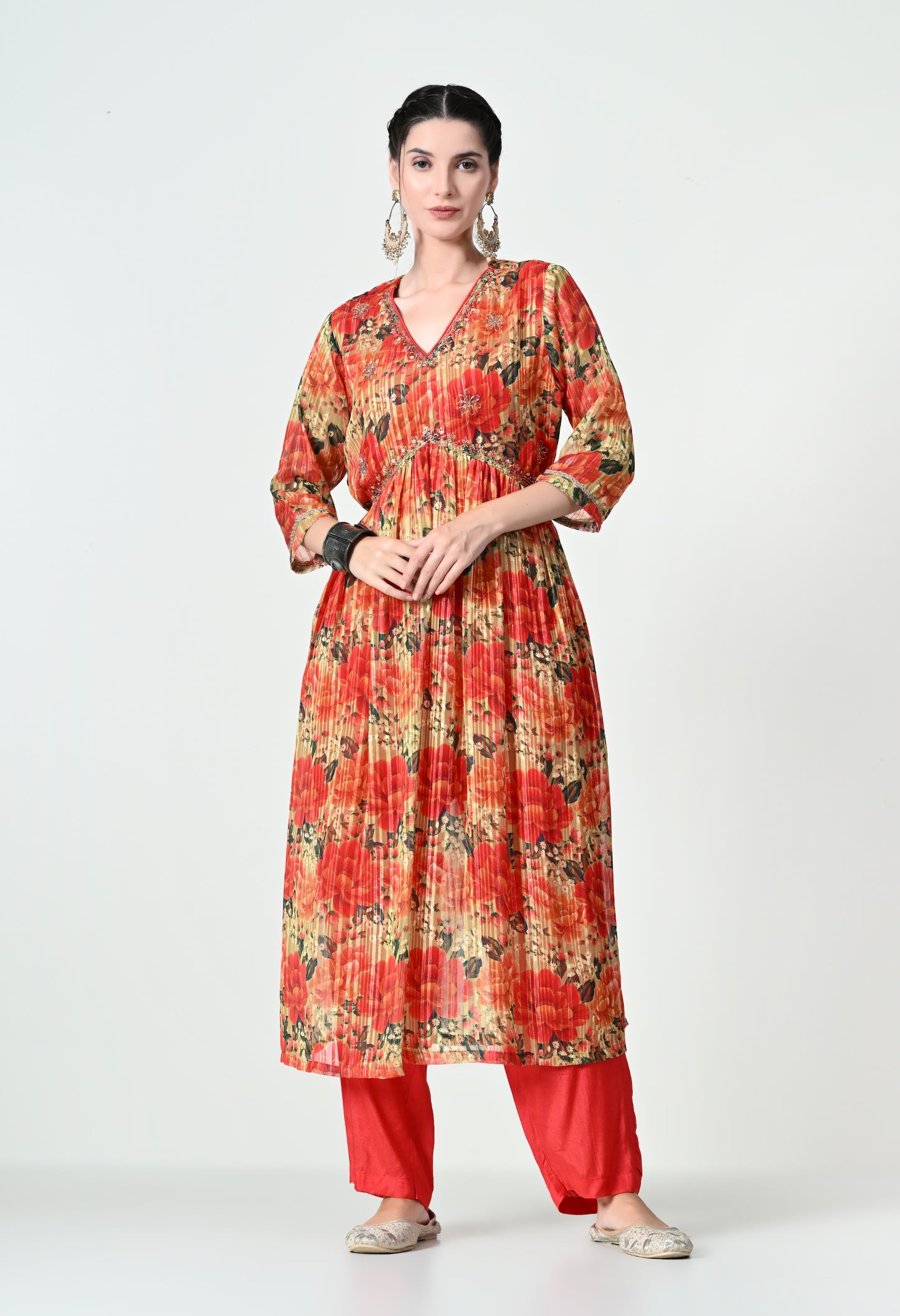 MAURYA Women's Chiffon Multicolor Hand Work Party Wear Naira Kurta Set with Fancy Sequence Dupatta (WMKS009)