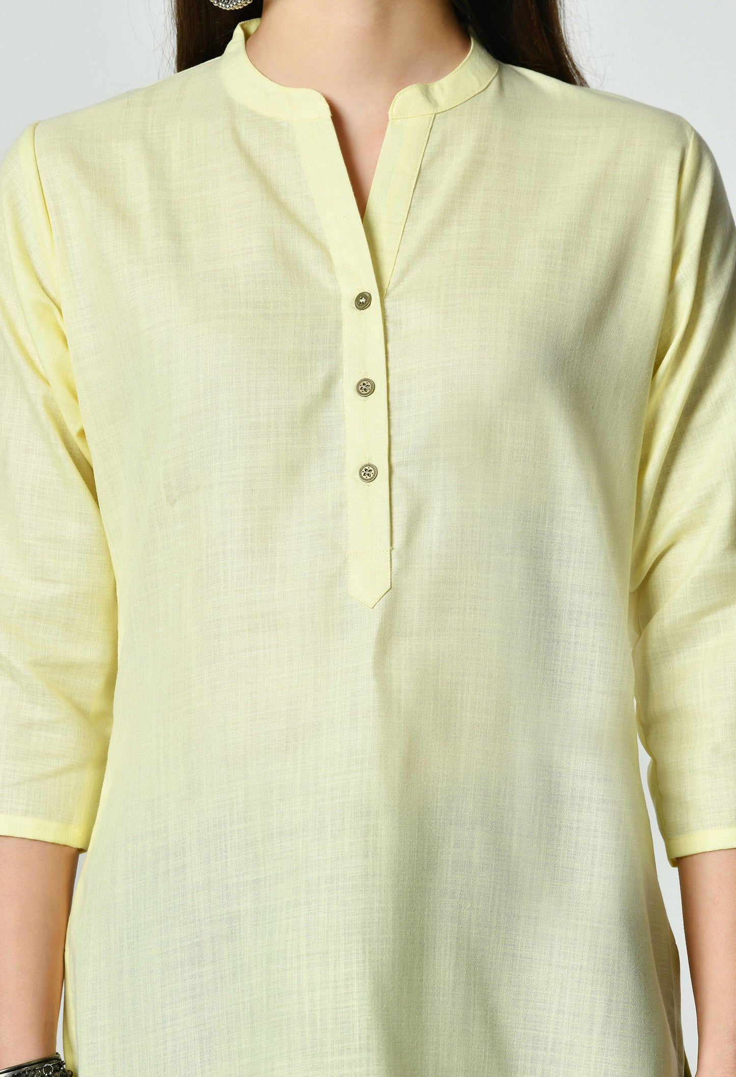 MAURYA Women's Light Yellow Colour Solid Straight Cotton Kurti (MKT149)