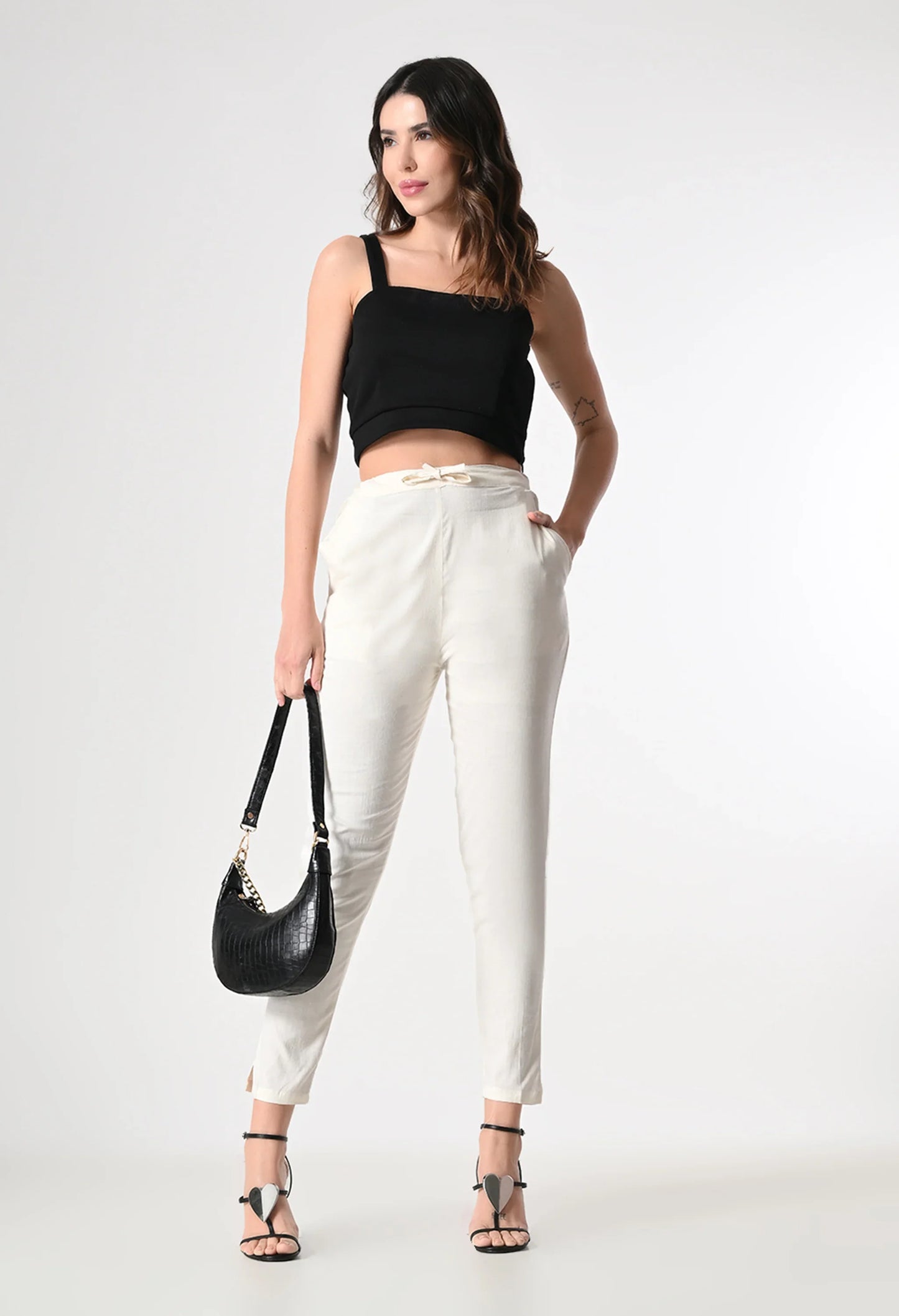 MAURYA Women's White Solid Lycra Pant with 2 Side Pockets (MPT023)