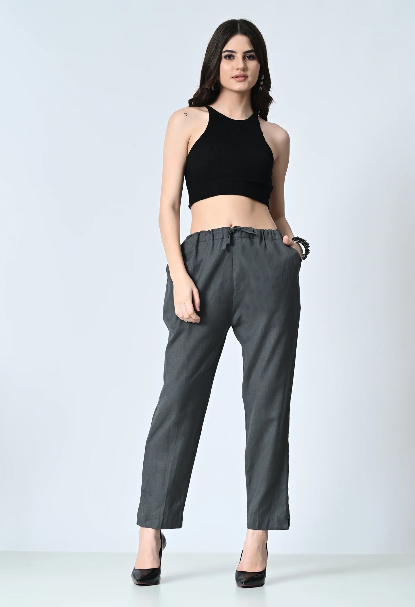 MAURYA Women's Grey Solid 100% Cotton Pant with 2 Side Pockets (MPT016)