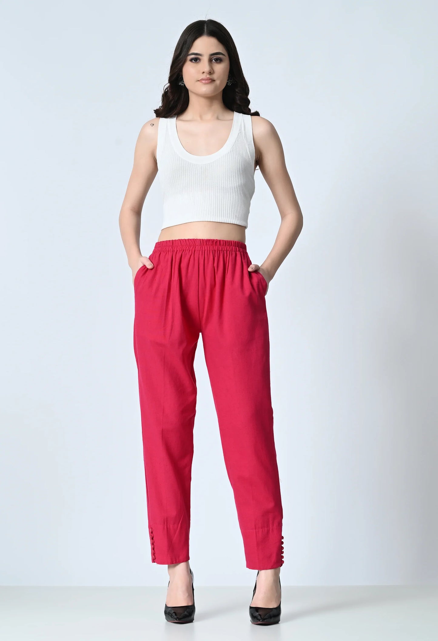 MAURYA Women's Rani 100% Cotton Full-Elasticated Waist Regular Pant with 2 Side Pockets (MPT007)