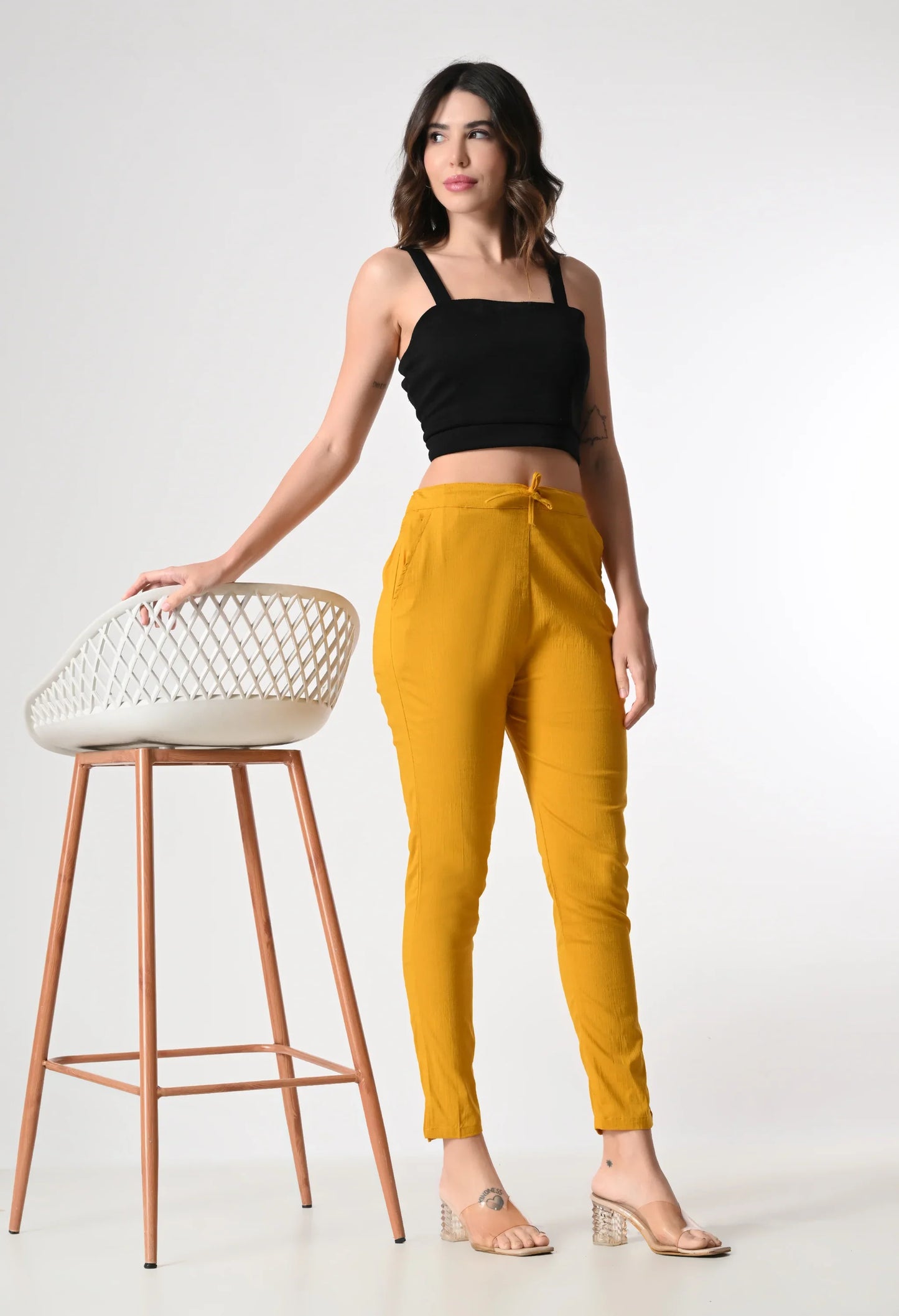 MAURYA Women's Mustard Solid Lycra Pant with 2 Side Pockets (MPT025)