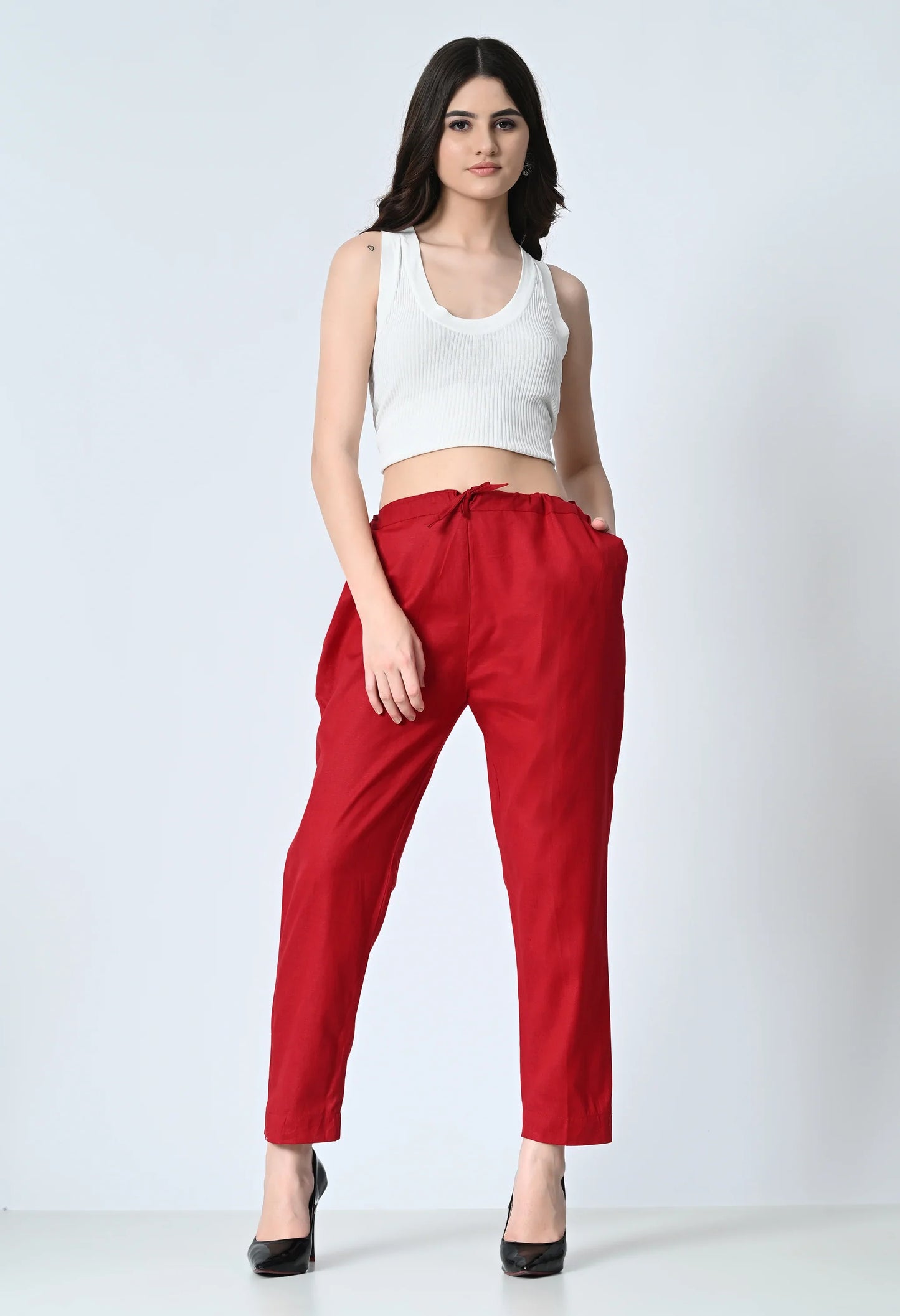 MAURYA Women's Maroon Solid 100% Cotton Pant with 2 Side Pockets (MPT014)