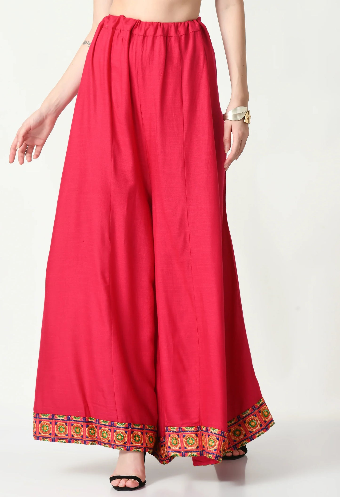 MAURYA Women's Pink Solid Elasticated Loose Fit Lace Palazzo (MPL010)