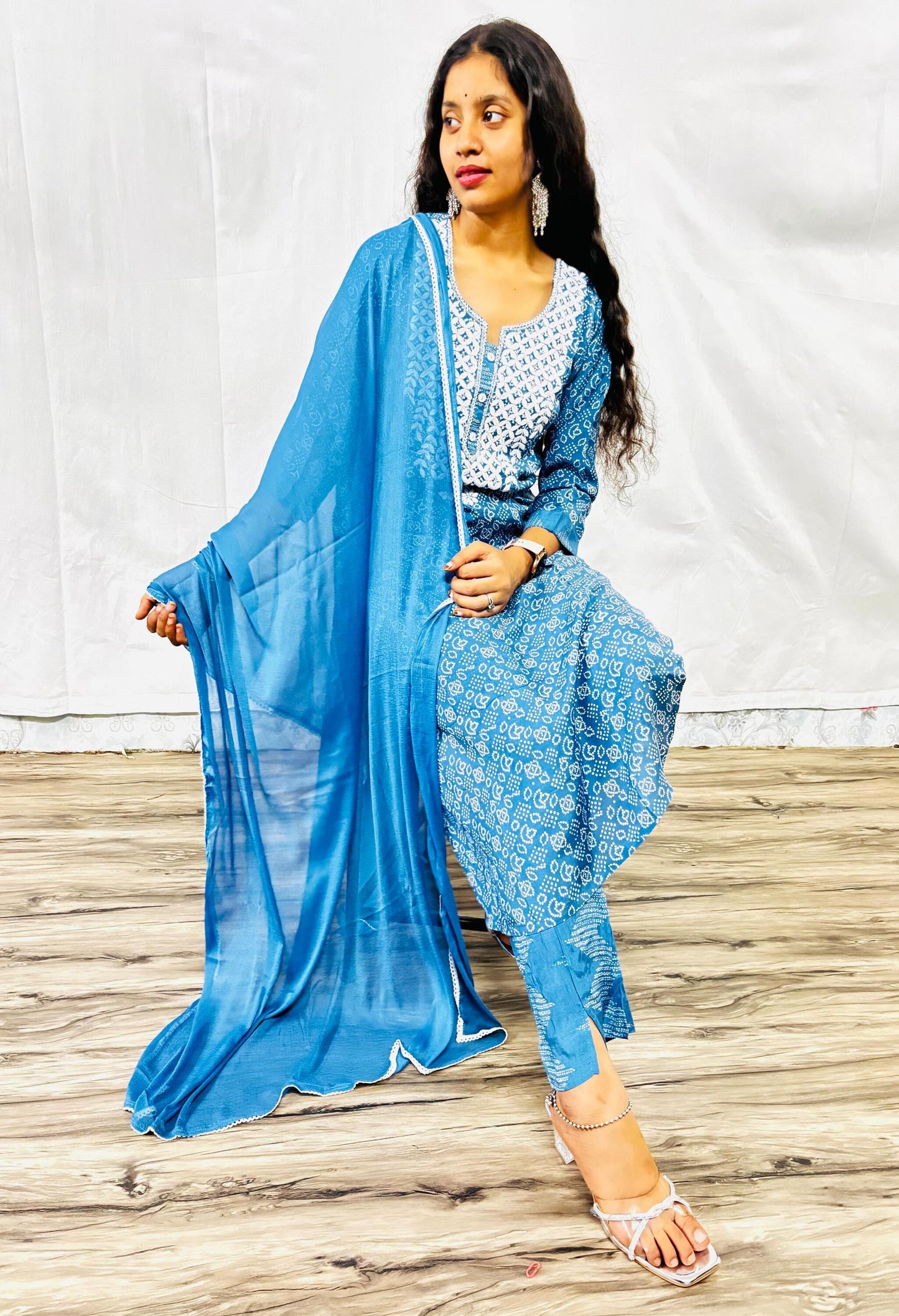 MAURYA Women Blue Printed Rayon Kurta Set with Dupatta (WMKS026)
