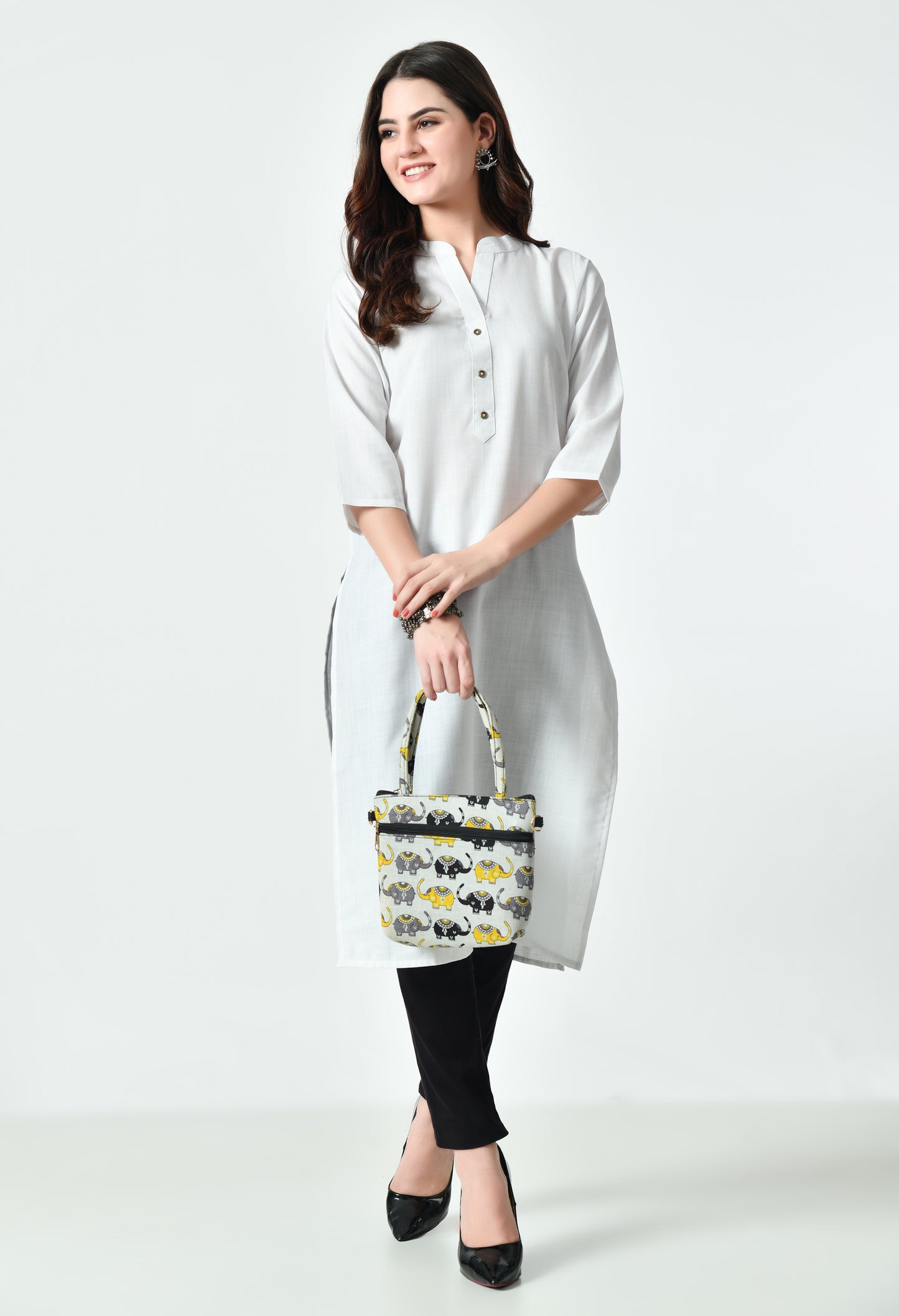 MAURYA Women's White Color Solid Cotton Blend Regular Straight Kurti (MKT132)