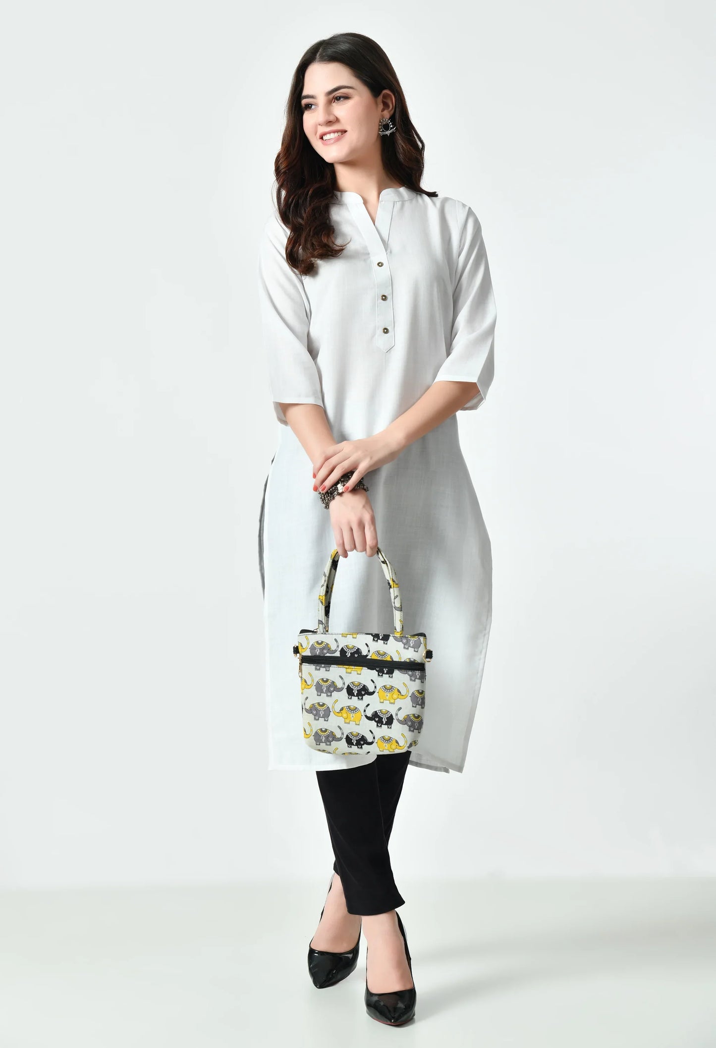 MAURYA Women's White Color Solid Cotton Blend Regular Straight Kurti (MKT132)