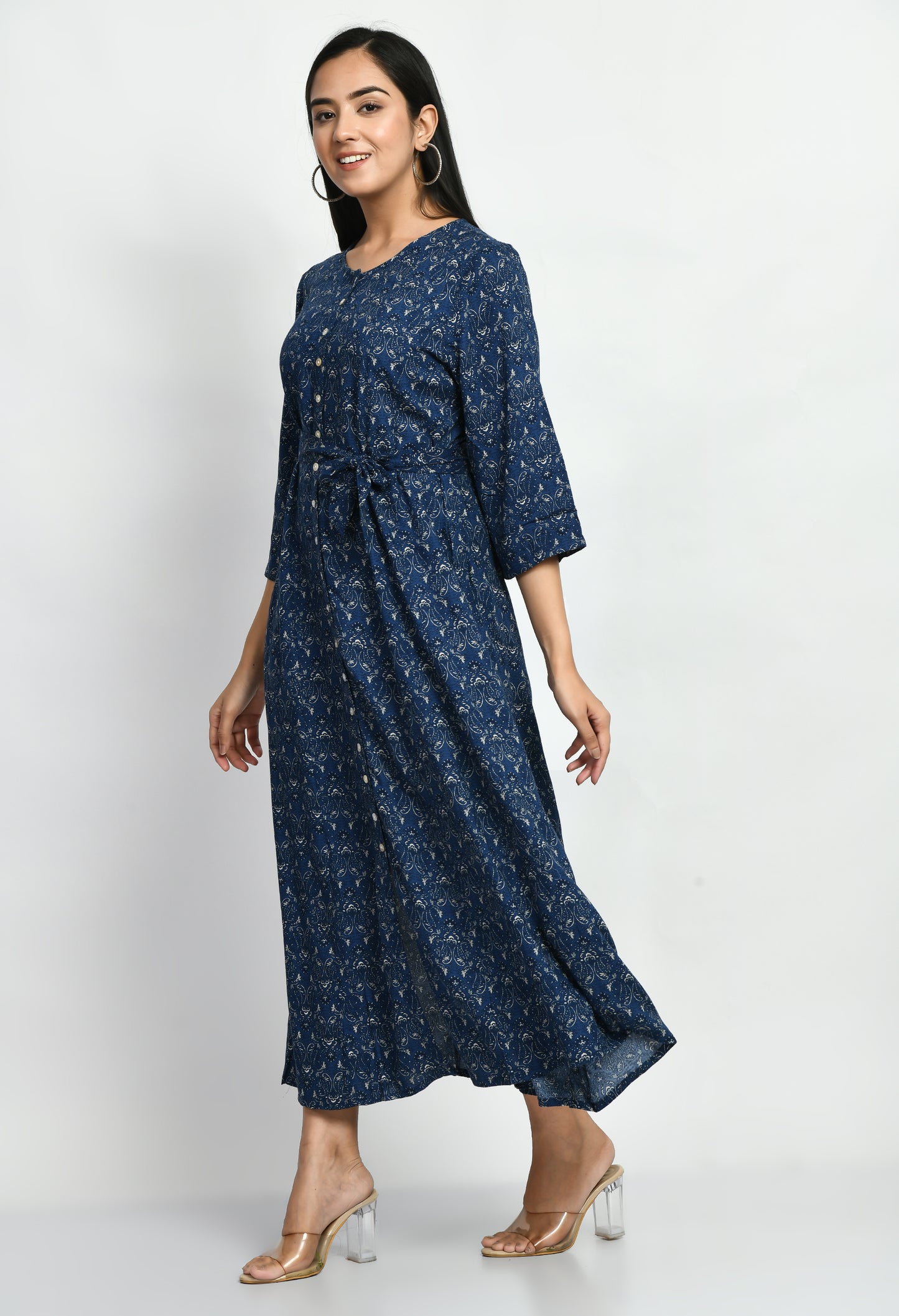 MUARYA Women’s Cotton Blend A-Line Long Dress for Casual & Festive Wear