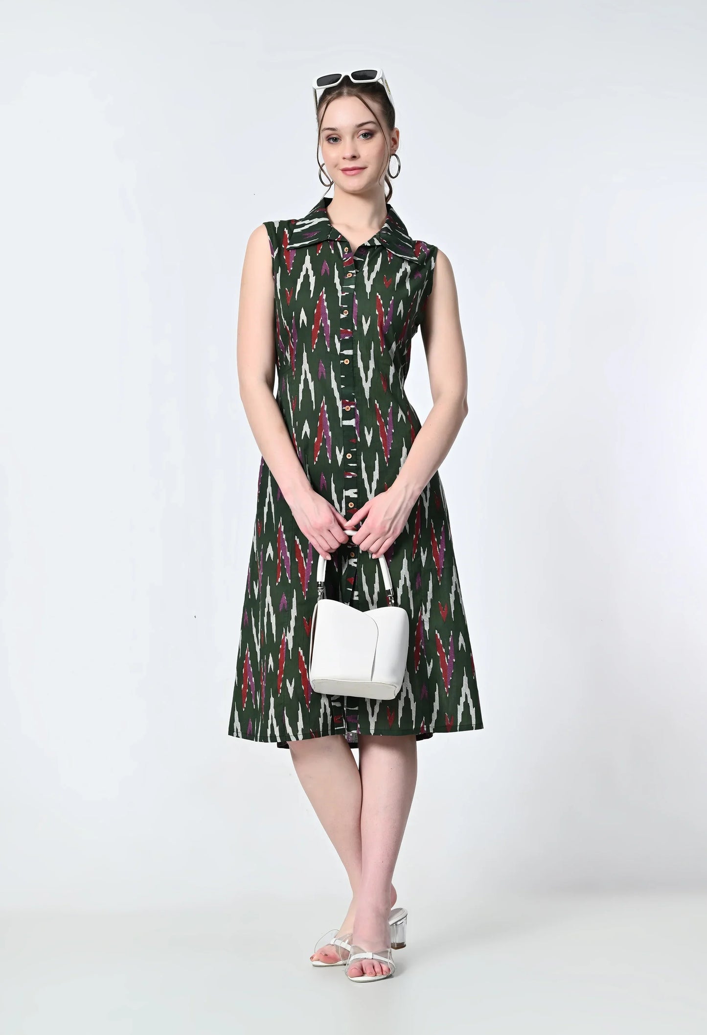 MAURYA Women's Bottle Green 100% Cotton Western Dress (MDR025)