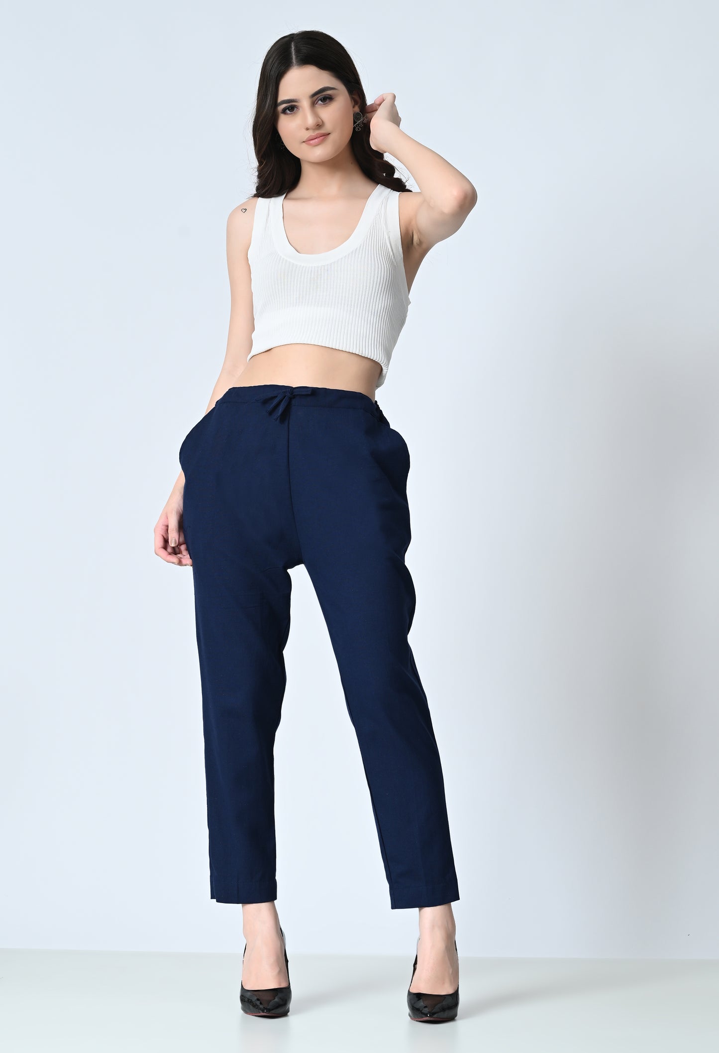 MAURYA Women's Navy Solid 100% Cotton Pant with 2 Side Pockets (MPT012)