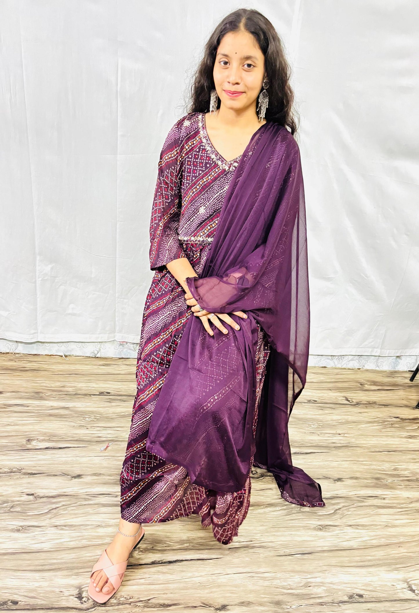 MAURYA Women Purple Printed Georgette Naira Set Set with Dupatta (WMKS019)