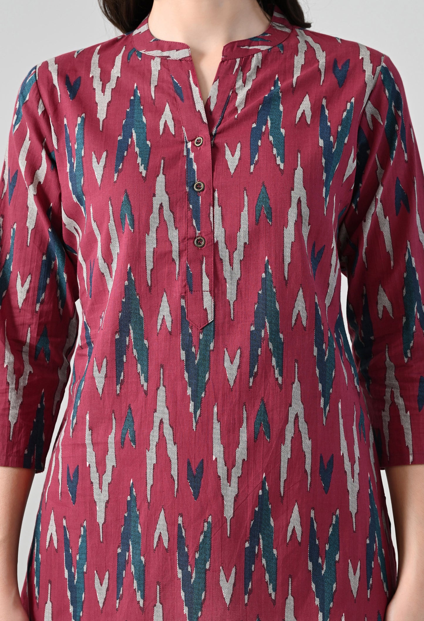 MAURYA Women's Pink Color Ikkat Print Regular V Neck Top (MTOP008)