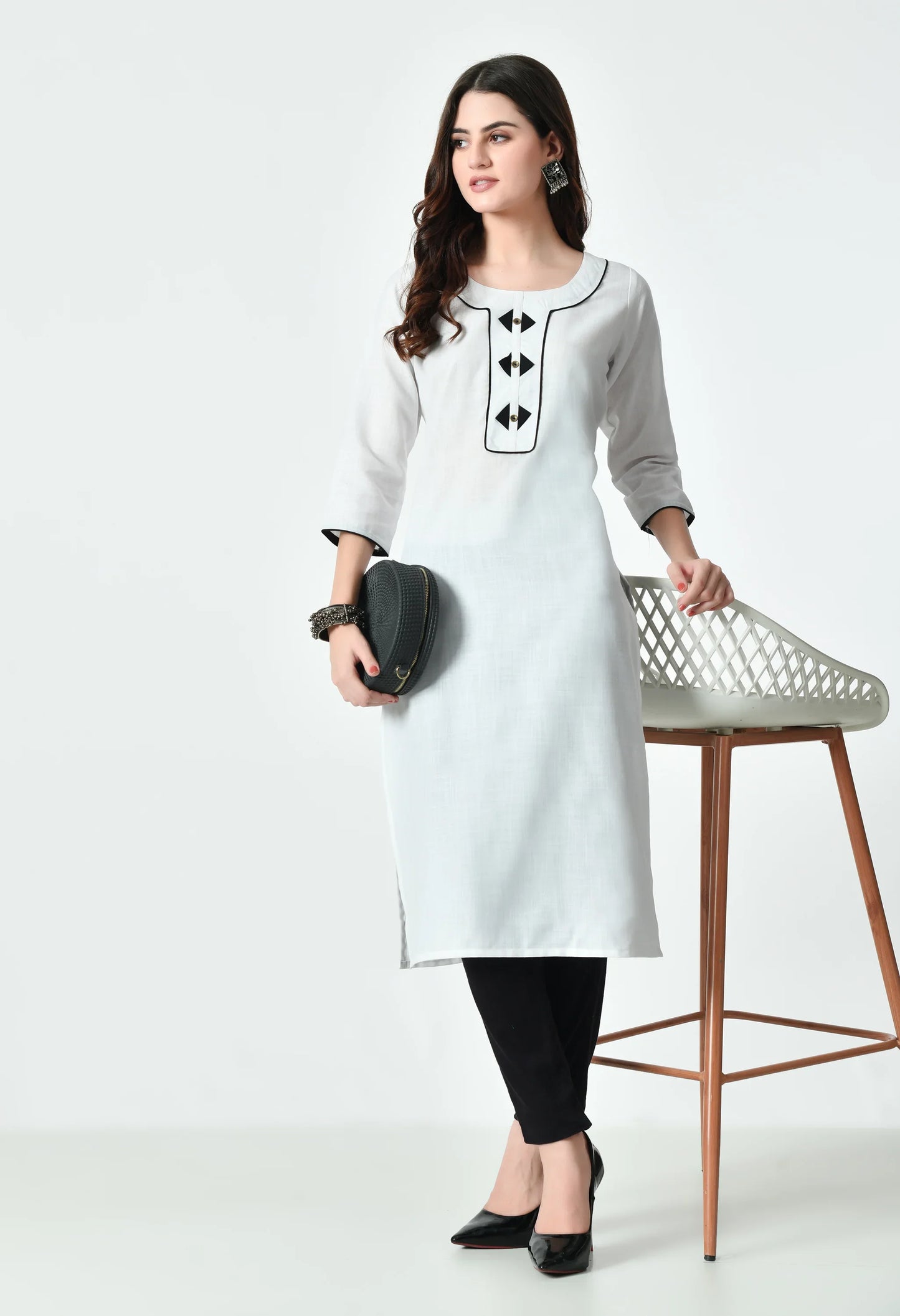 MAURYA Women's Cotton Blend Regular Straight Kurta White Color Solid Daily Use Straight Kurti (MKT134)